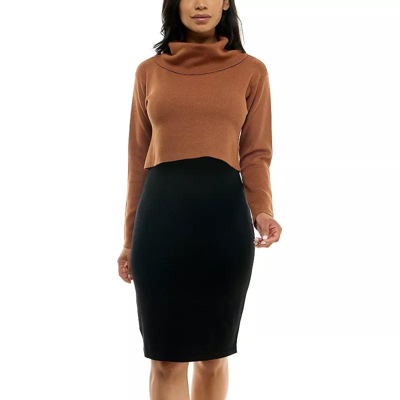 Women's Nina Leonard Colorblock Cowl Neck Sweater Dress,  Product Image