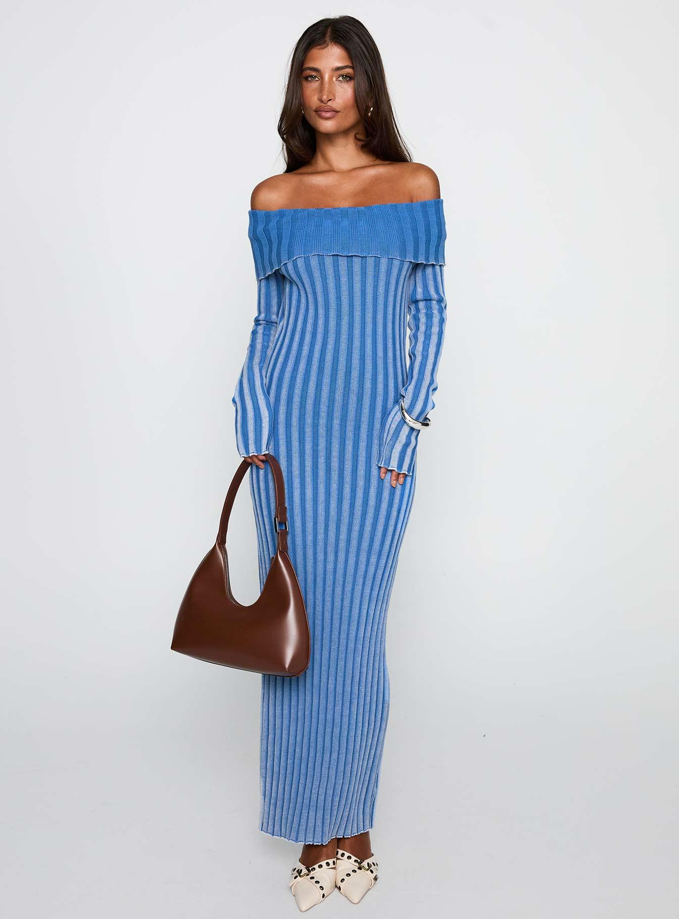 Mariska Long Sleeve Rib Maxi Dress Blue Product Image