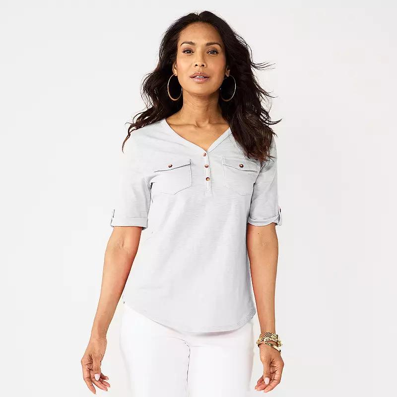 Women's Croft & Barrow® Elbow Sleeve Utility Henley Top,  Product Image