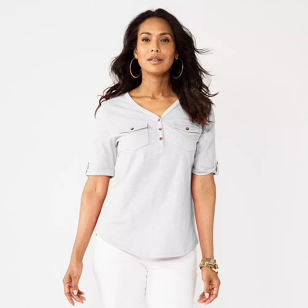 Women's Croft & Barrow® Elbow Sleeve Utility Henley Top,  Product Image