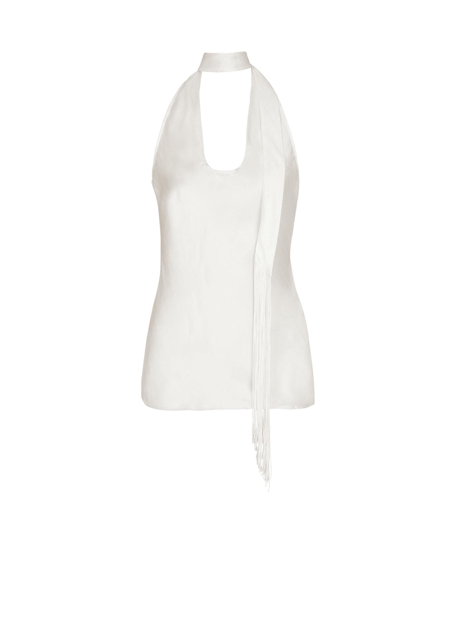 Backless fringed satin top Product Image