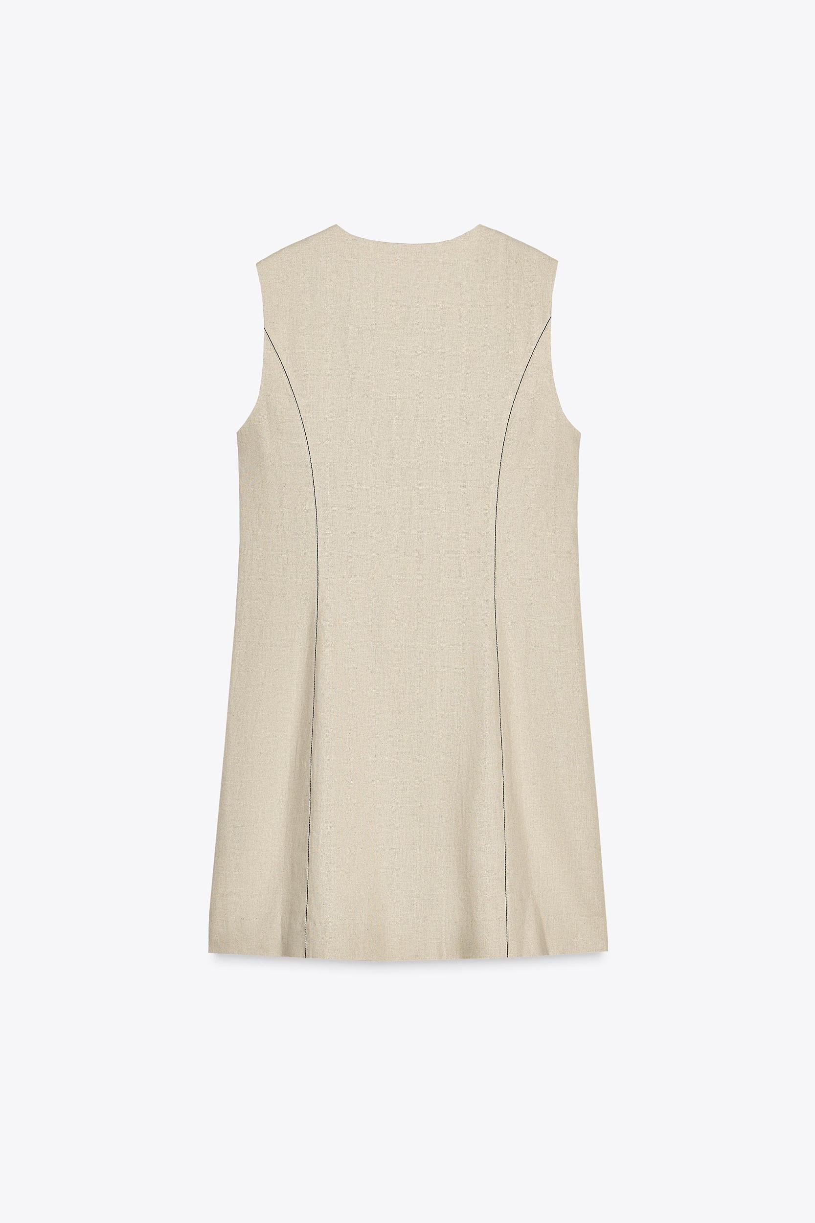 LINEN MINI DRESS WITH TOPSTITCHING Product Image