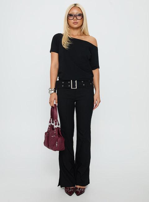 Kortnee Eyelet Detail Flare Leg Pants Black Product Image