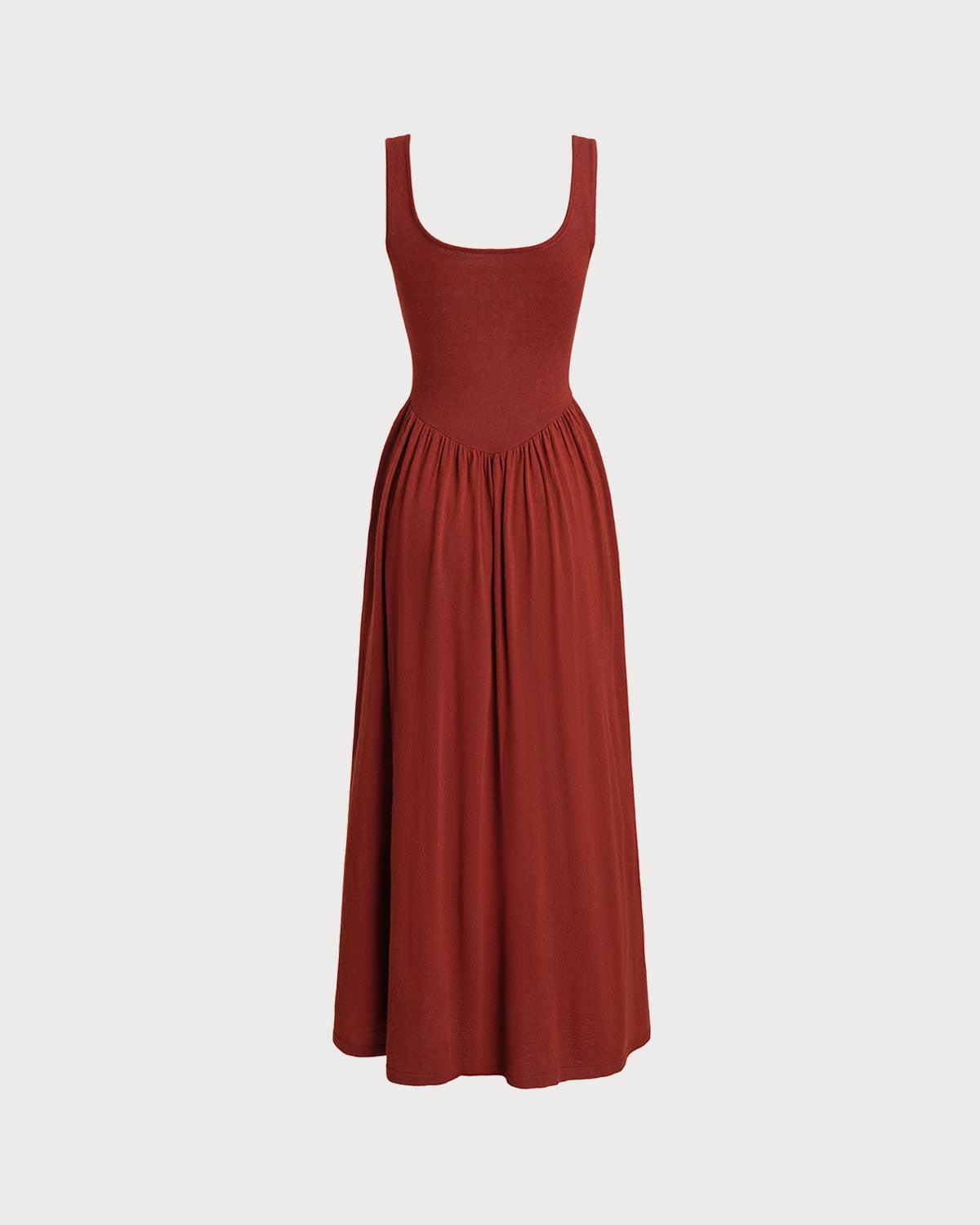 Red U Neck A-Line Sleeveless Sweater Dress Product Image