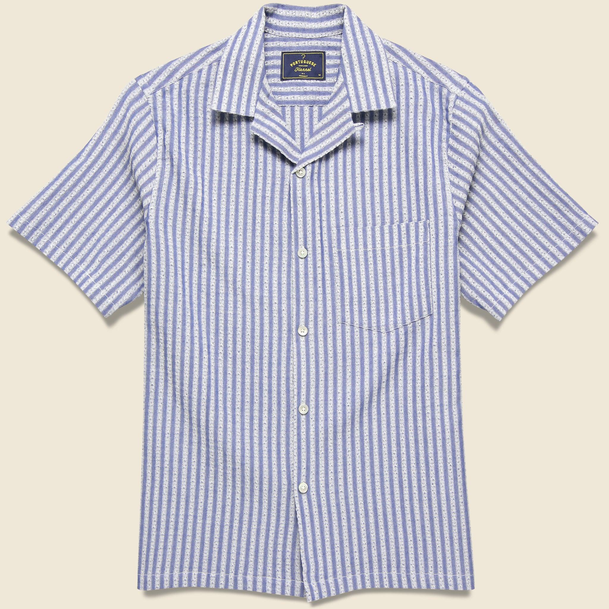 Striped Jacquard Camp Shirt - Blue Product Image