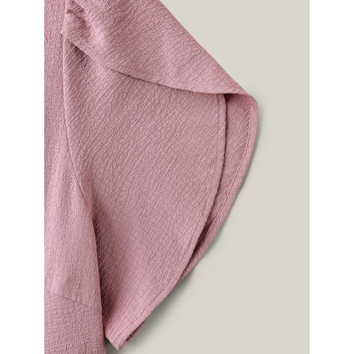 Plus Size Textured Split Neck Button Plain Midi Dress Heather Women Notched collar Short sleeve Curvy BloomChic 26/4X Product Image