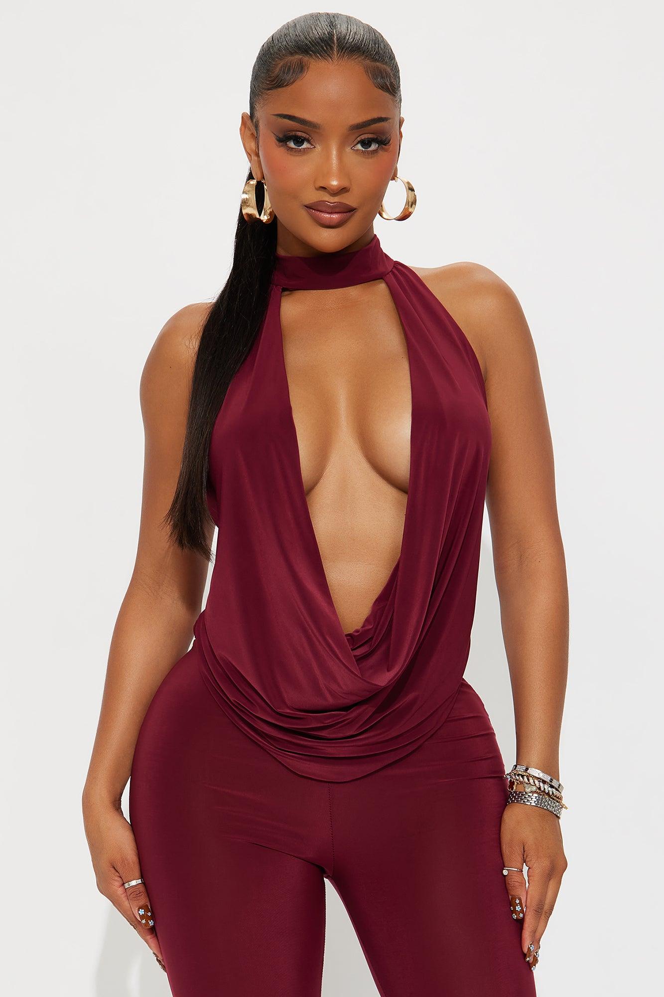 Yovanna Cowl Neck Toe Ring Pant Set - Burgundy Female Product Image