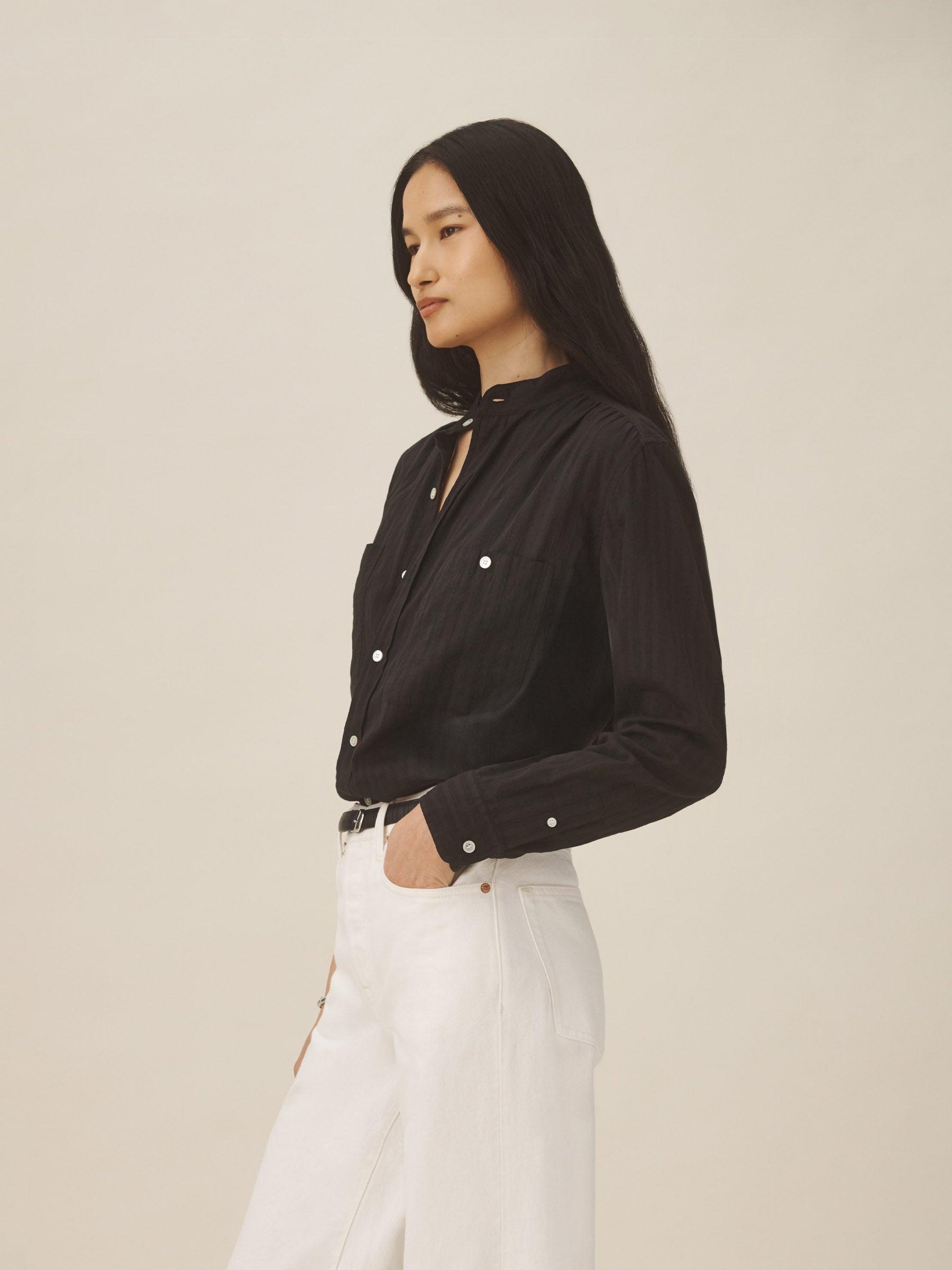 Black Cotton Dobby Studio Shirt Product Image