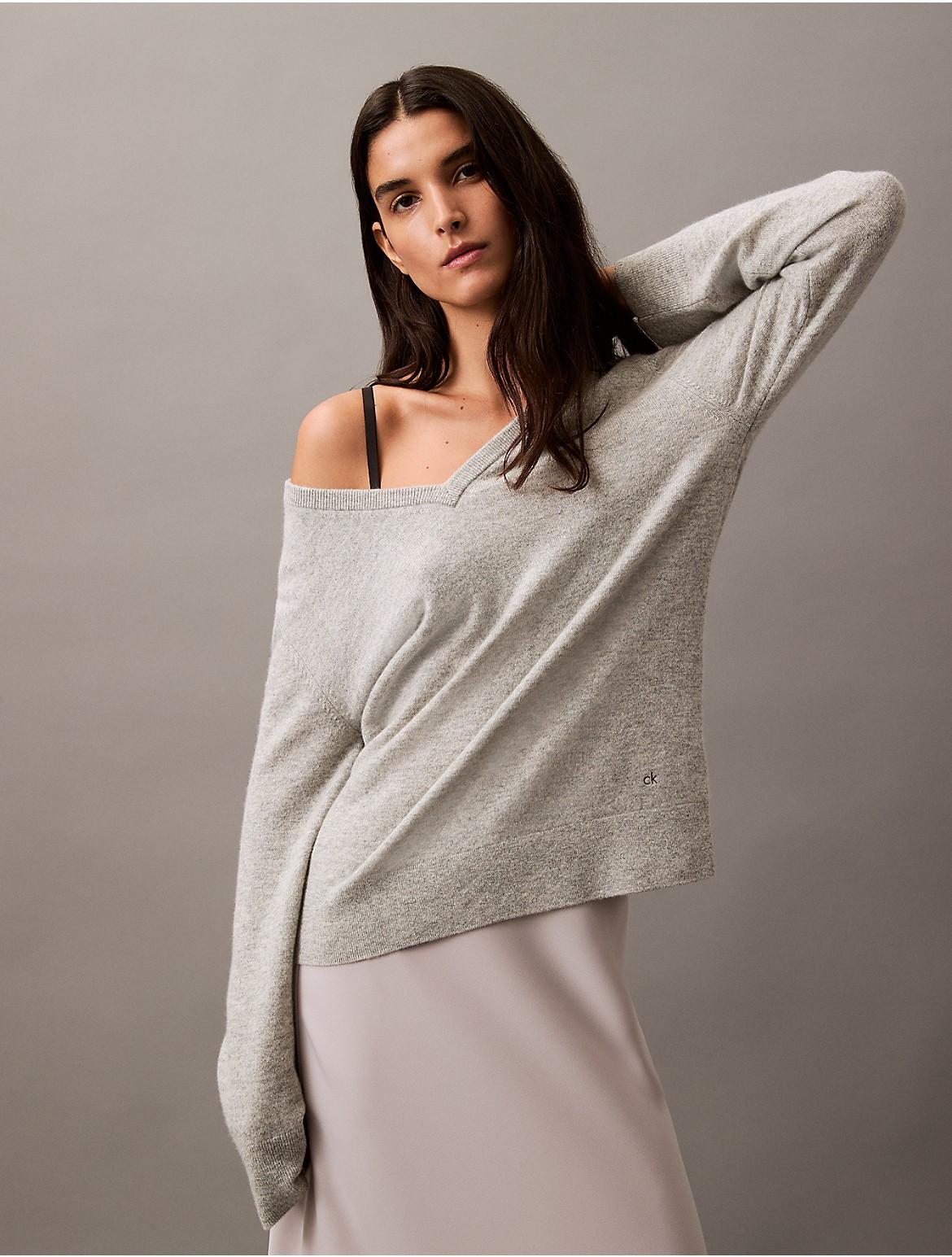 Calvin Klein Womens Cashmere V-Neck Sweater - Grey Product Image
