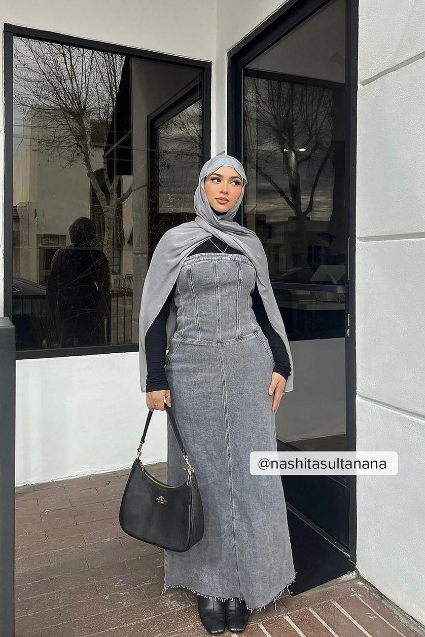 Bandeau Maxi Denim Dress Product Image