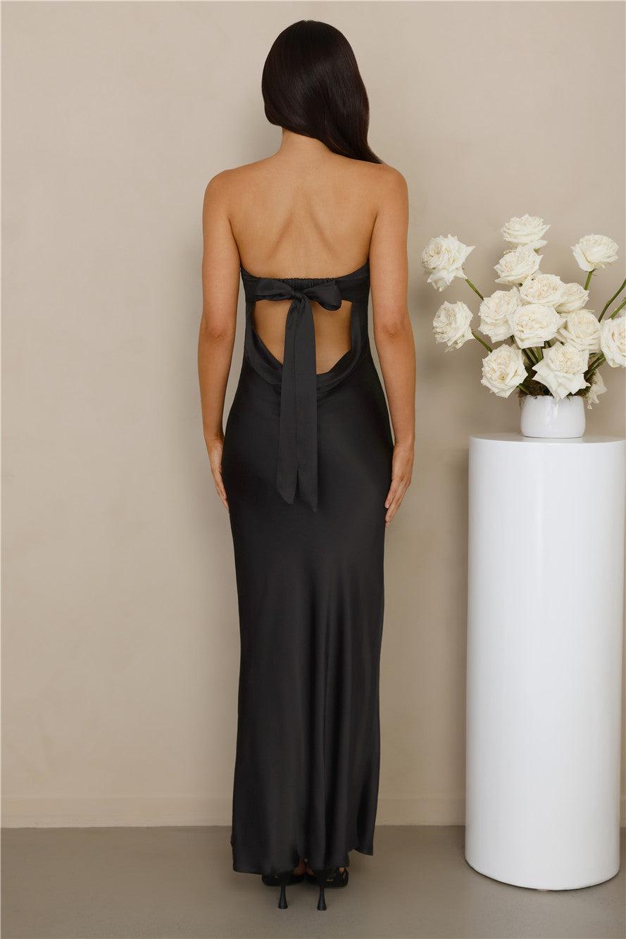 The Felicity Strapless Satin Maxi Dress Black Product Image