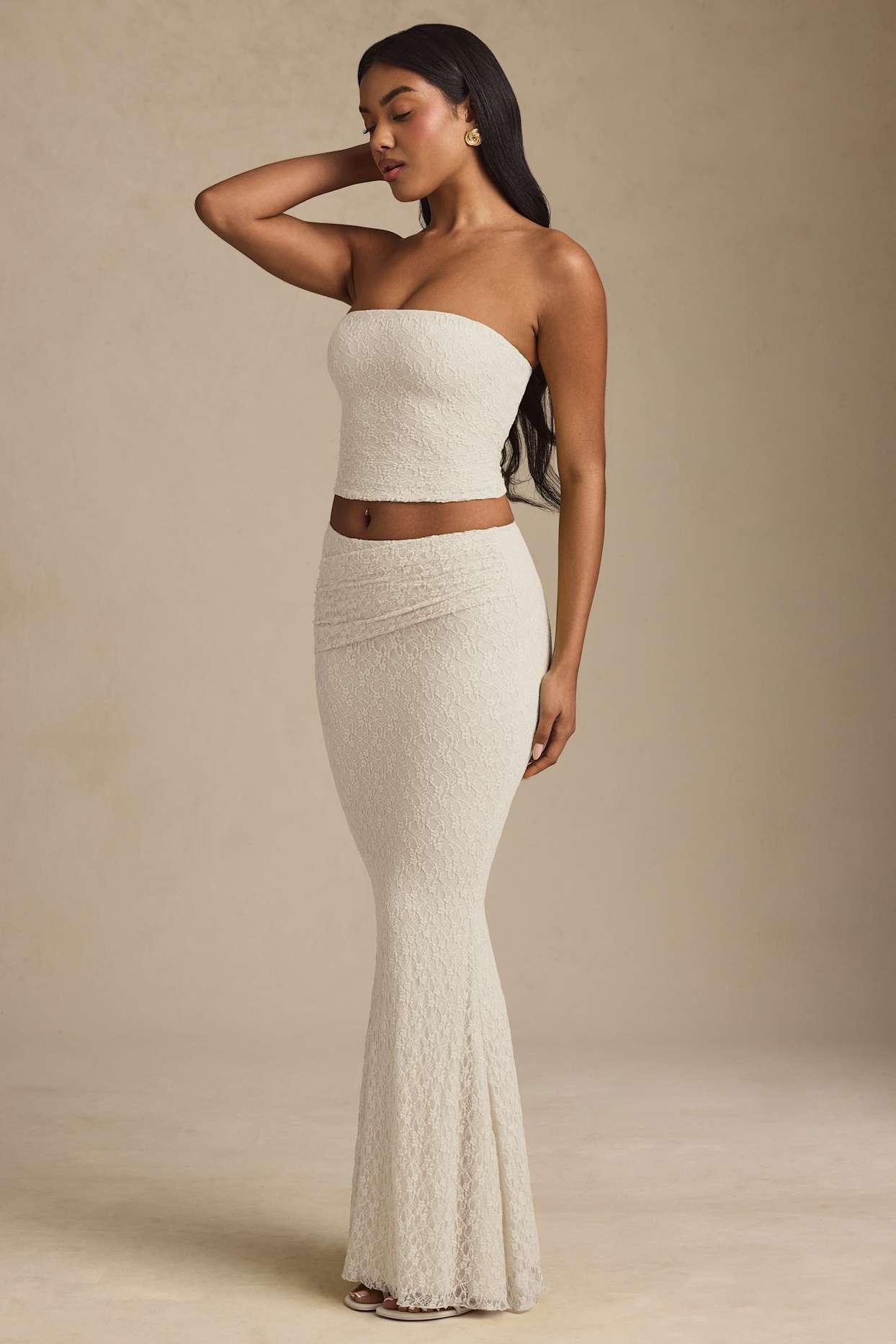 Ruched Strapless Lace Top in Ivory Product Image