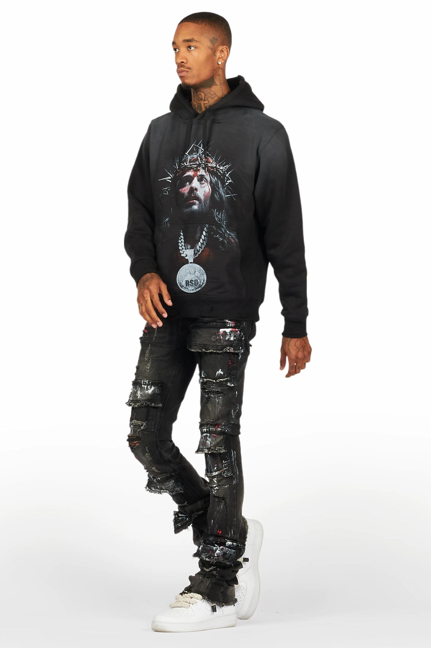 Amina Black Hoodie/Stacked Flare Jean Bundle Male Product Image