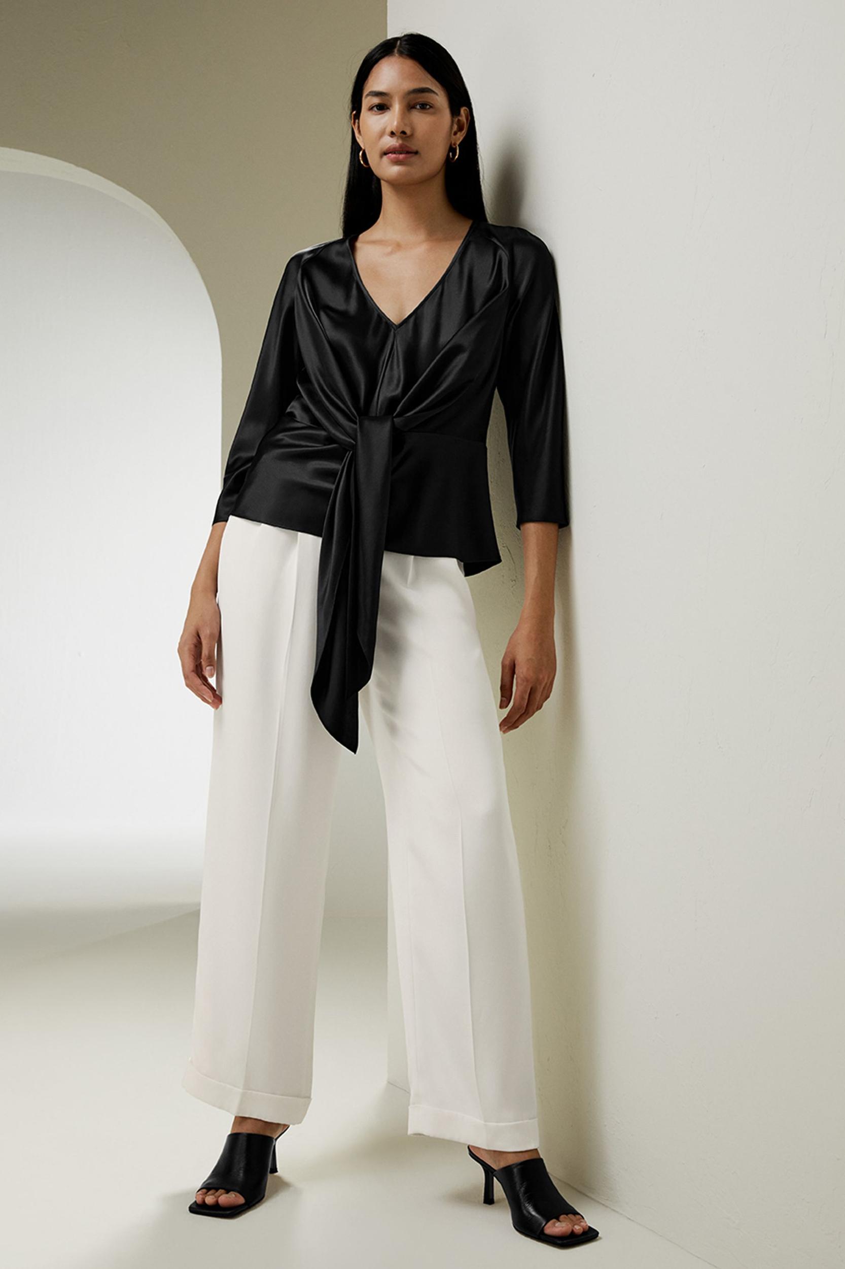 LILYSILK X MIM V Neck Silk Blouse with Waist Tie Product Image