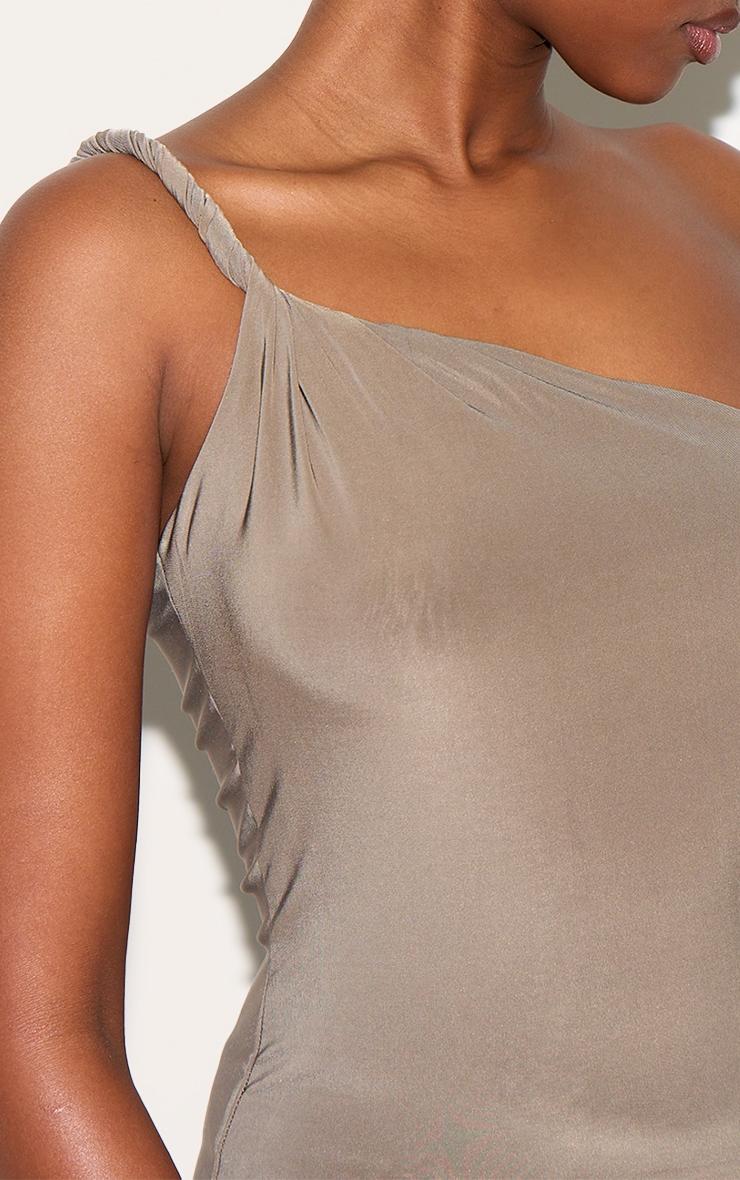  Mushroom Double Layer Slinky Twist Detail One Shoulder Long Top Product Image