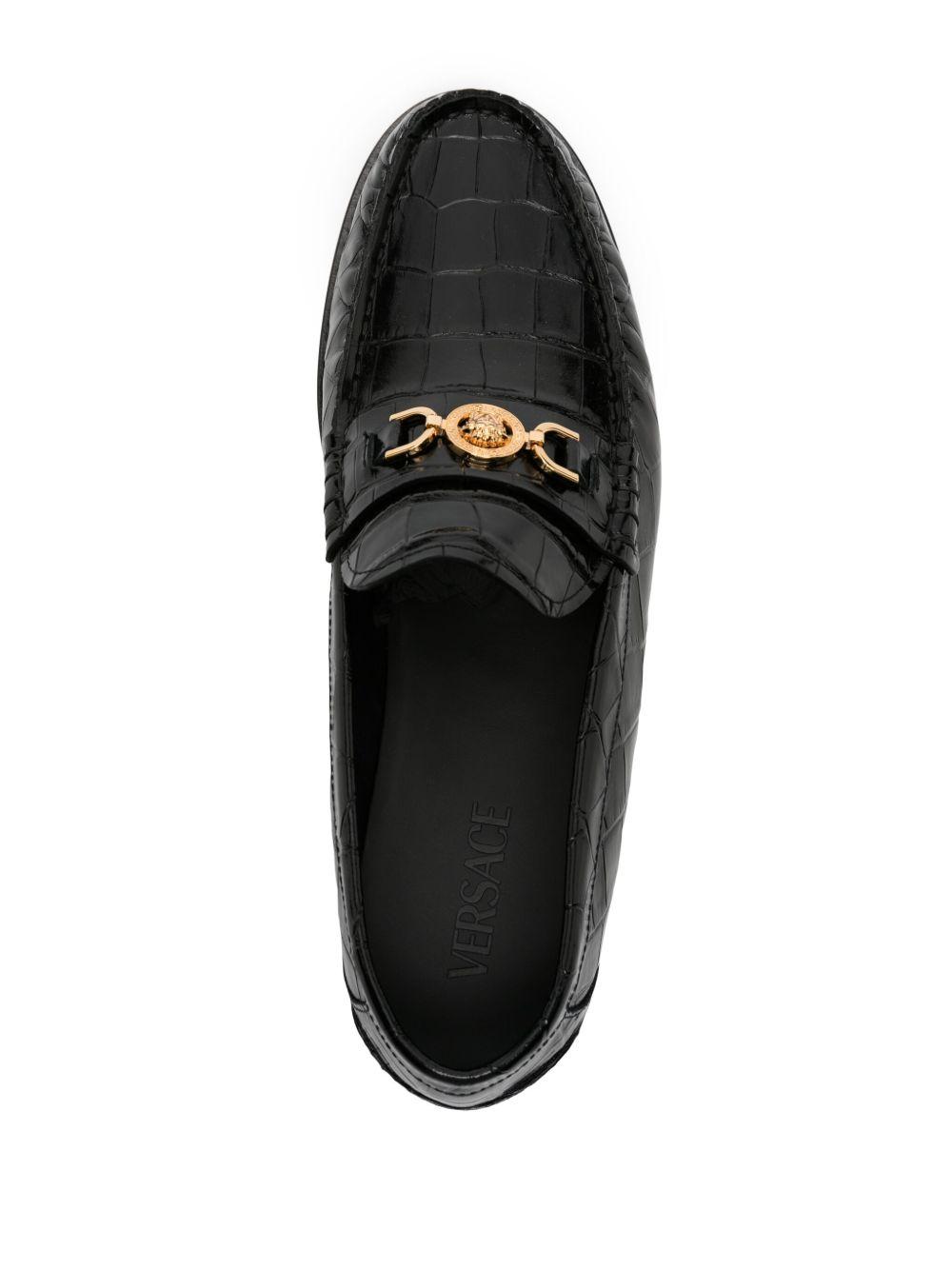 Medusa crocodile-embossed leather loafers Product Image