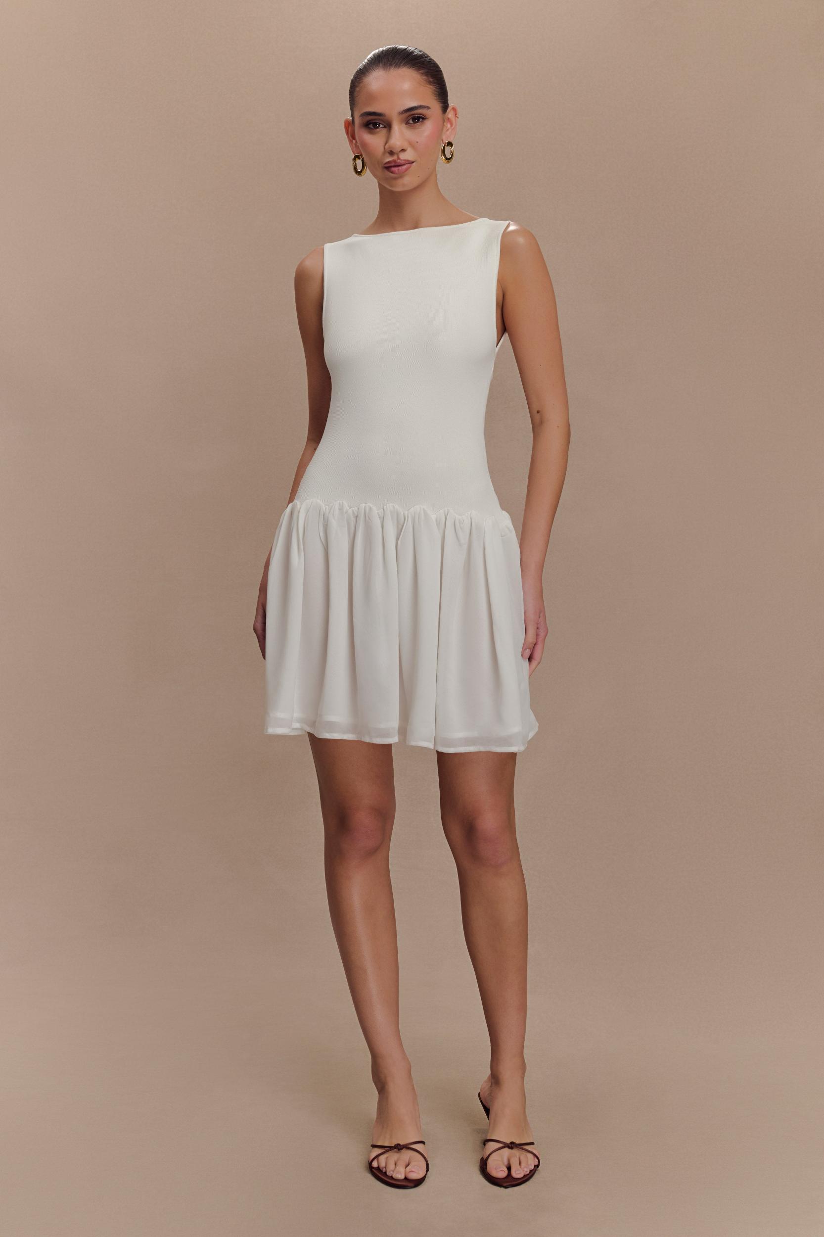 Ashleigh Knit And Chiffon Mini Dress - Ivory Product Image