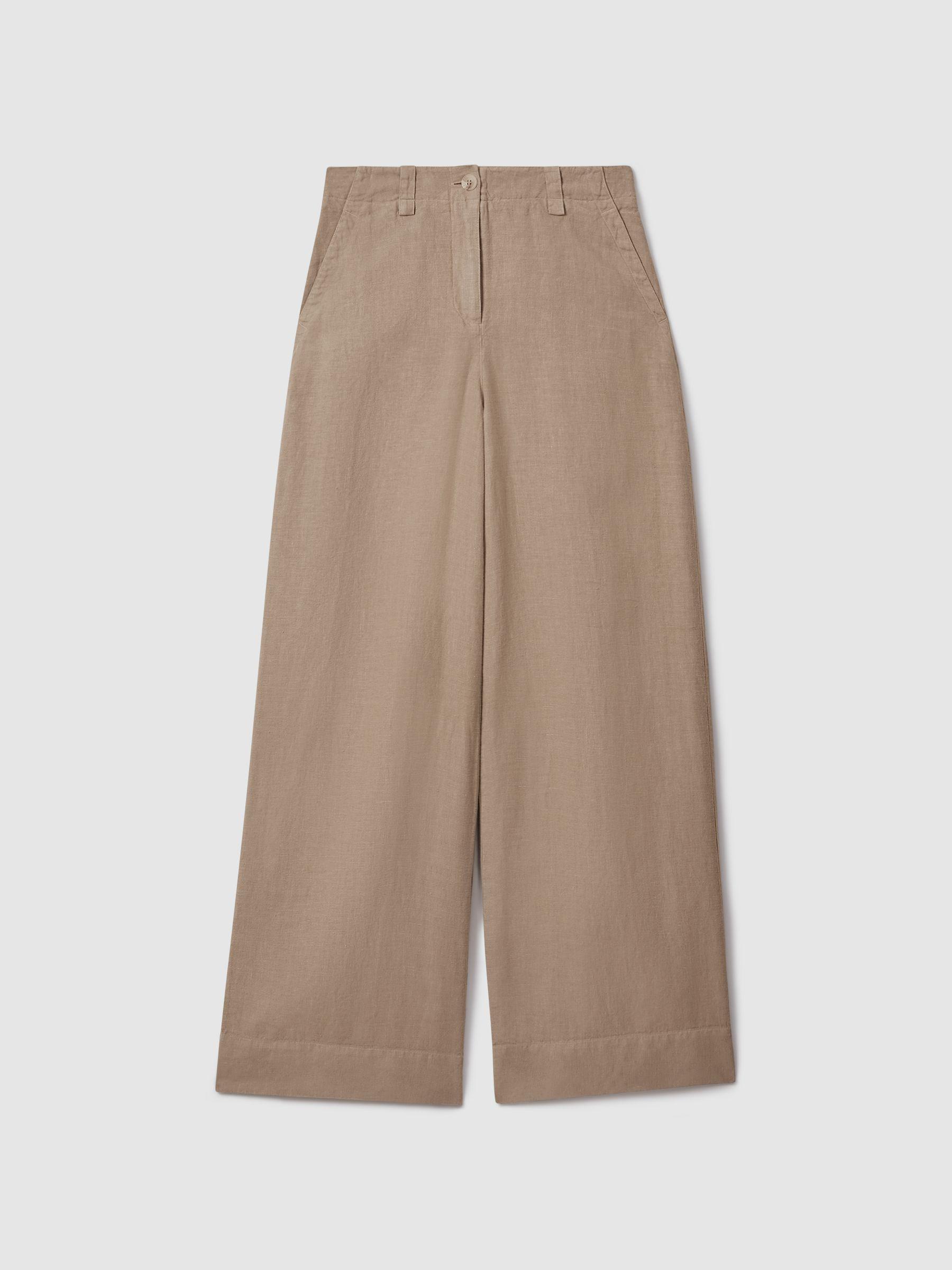 Linen Wide Leg Garment Dyed Trousers in Mink Neutral Product Image