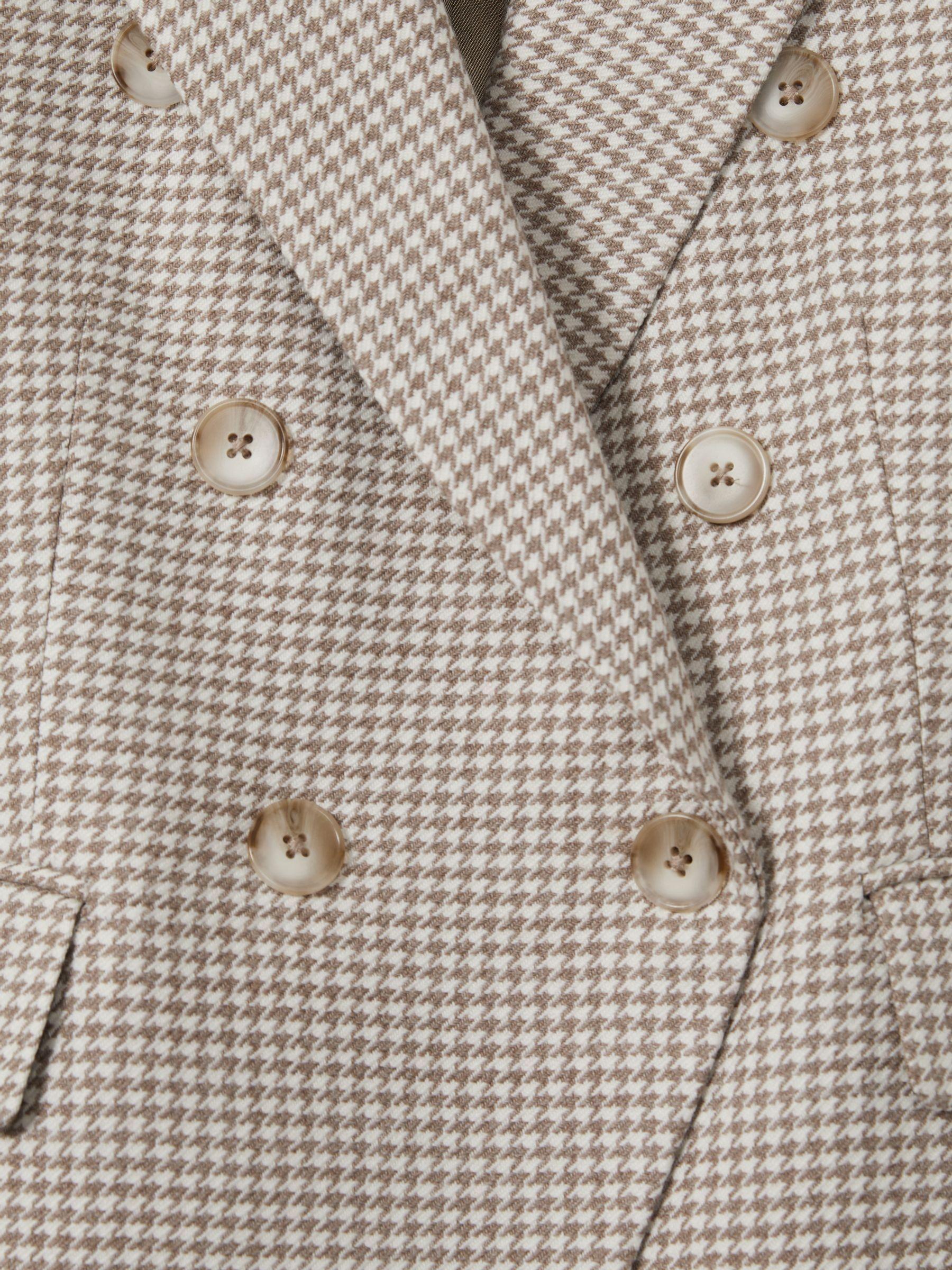 Wool-Blend Double-Breasted Dogtooth Blazer in Beige Check Product Image