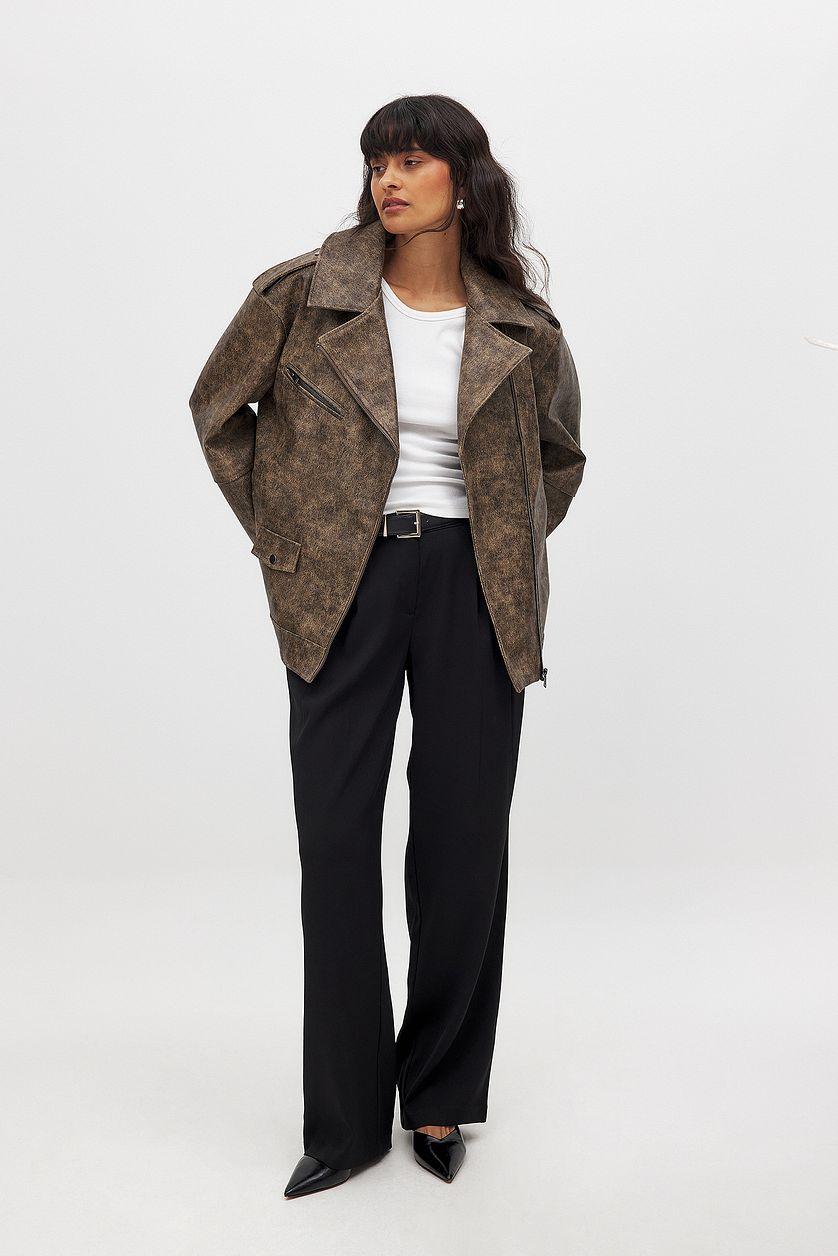 Washed Out Pu Biker Jacket Product Image