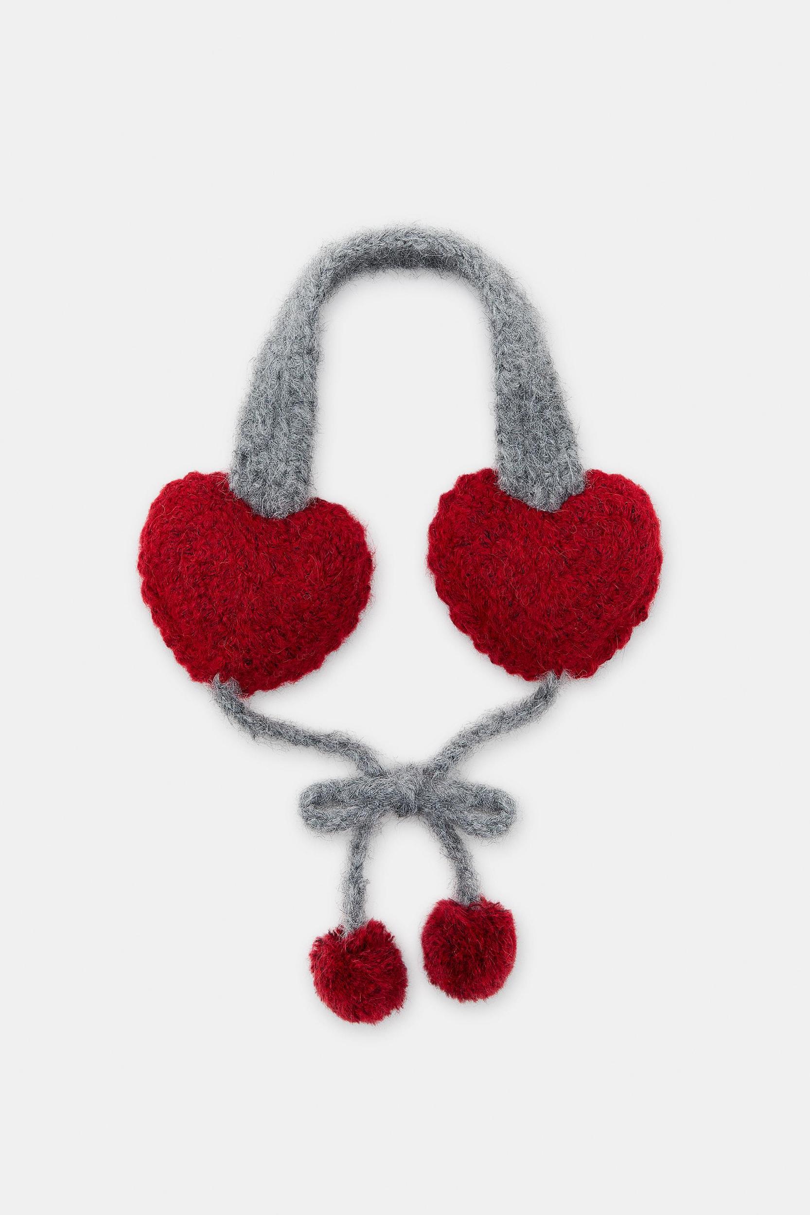 KNITTED HEART POMPOM EARMUFFS Product Image