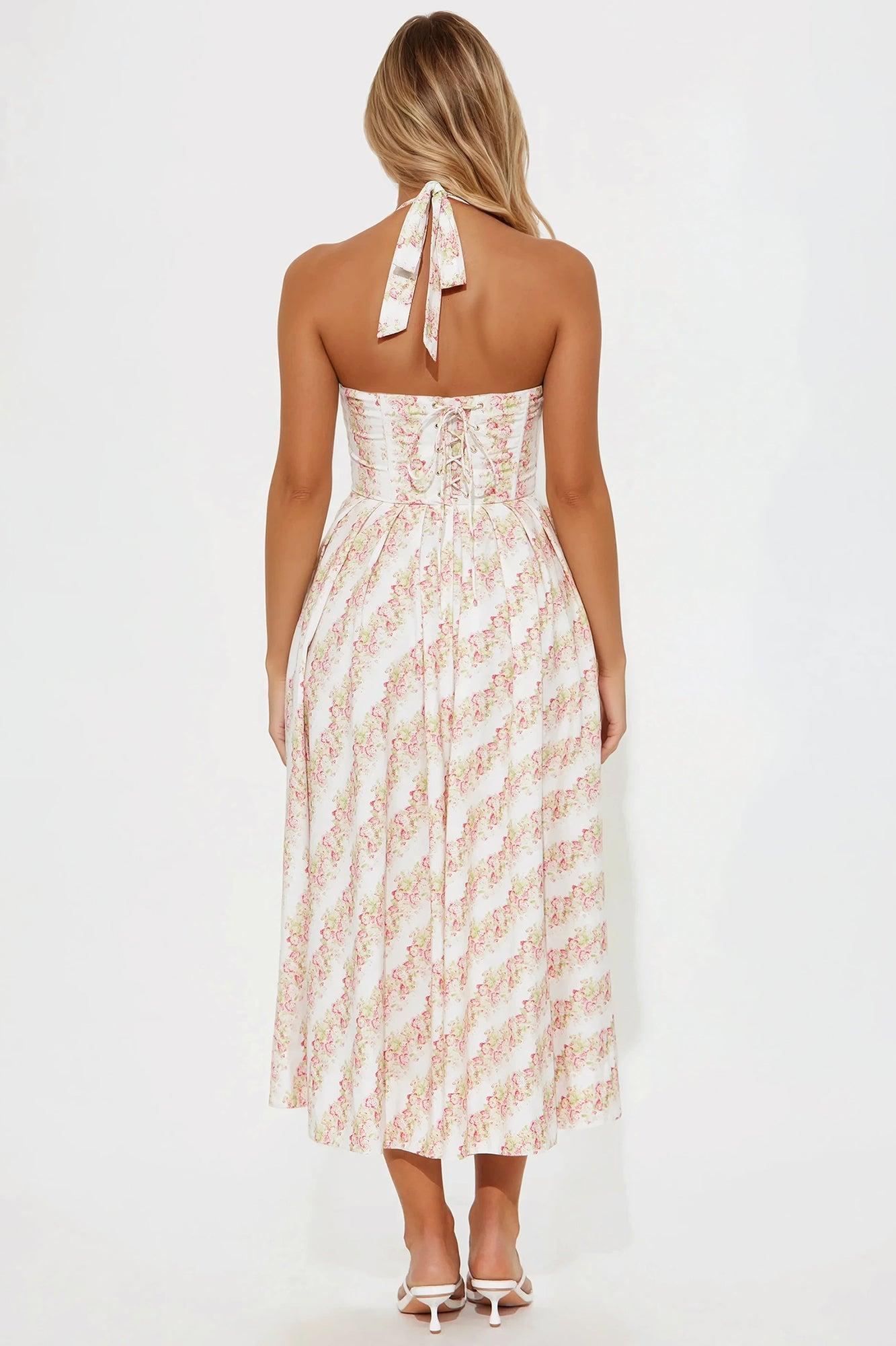 Claudine Floral Corset Midi Dress - Ivory/combo Product Image