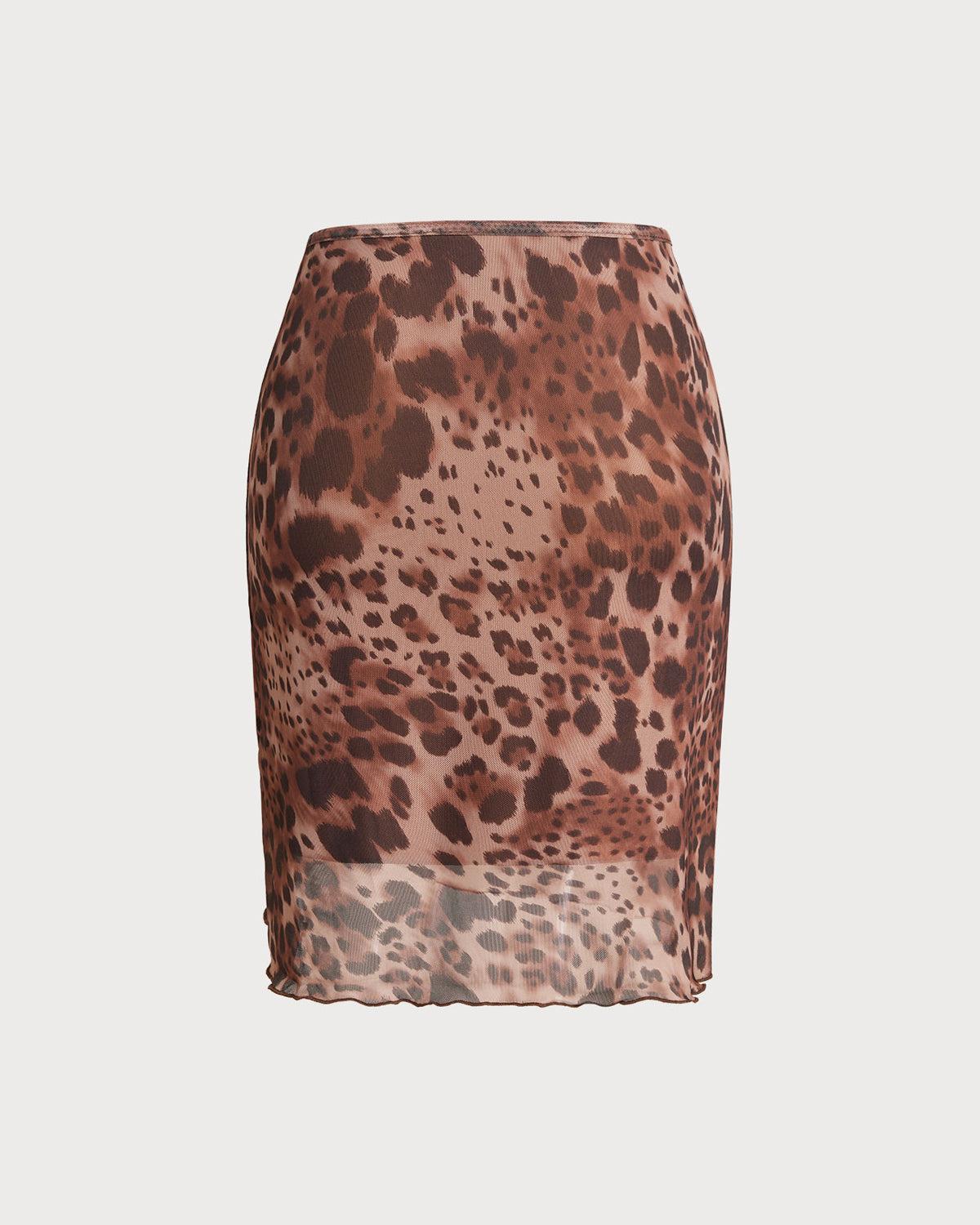 Brown Leopard Print Elastic Waist Mini Skirt Product Image