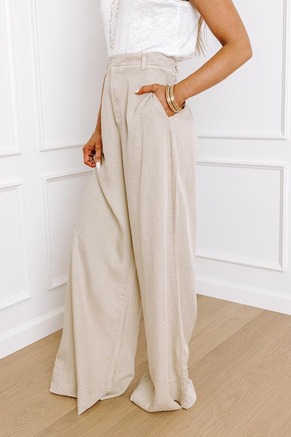 The Riley High Waist Chambray Trousers in Stone Product Image