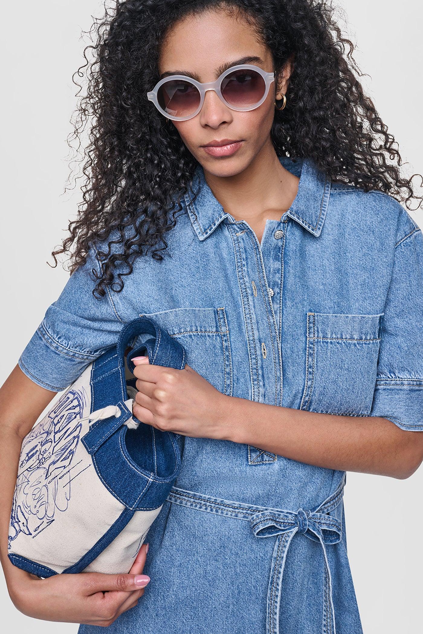 DENIM BUTTON-FRONT SHIRT DRESS Product Image