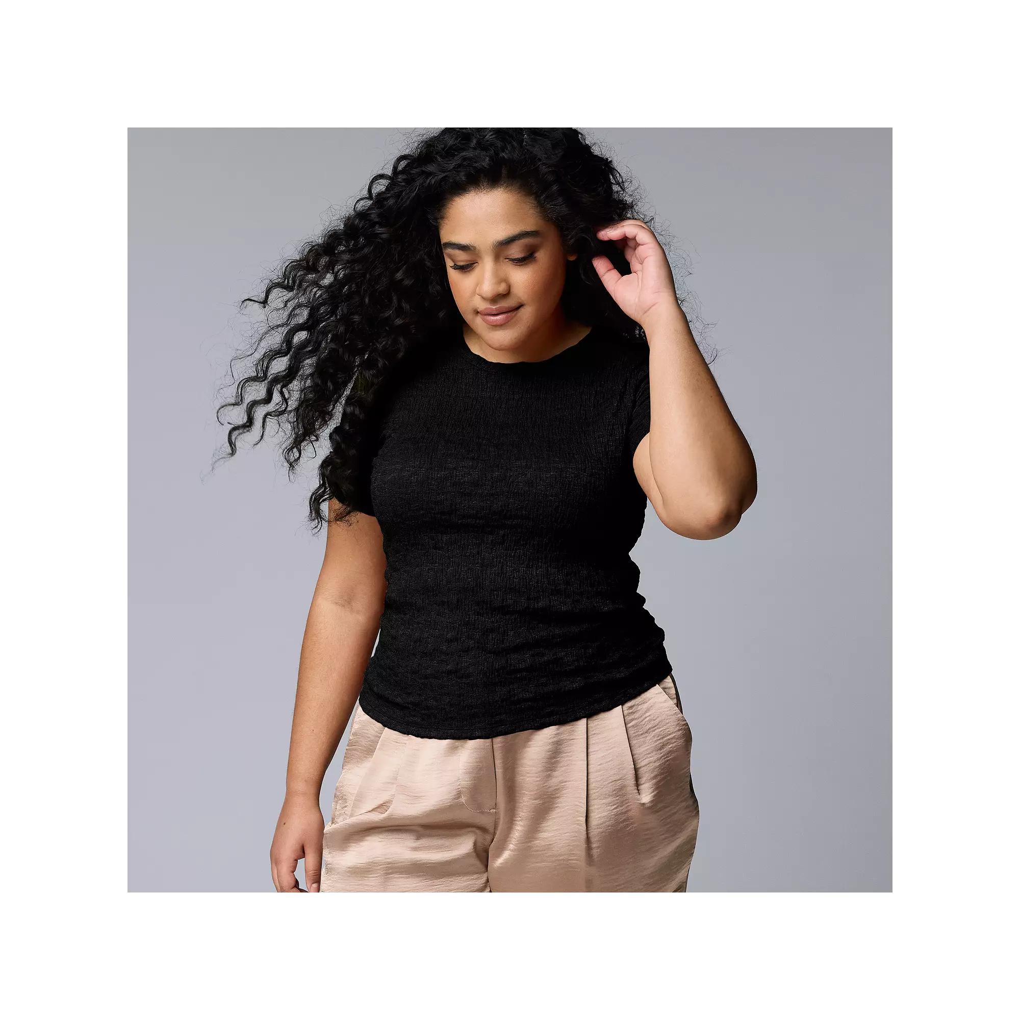 Plus Size Simply Vera Vera Wang Textured Tee, Women's, Size: 3XL, Black Product Image