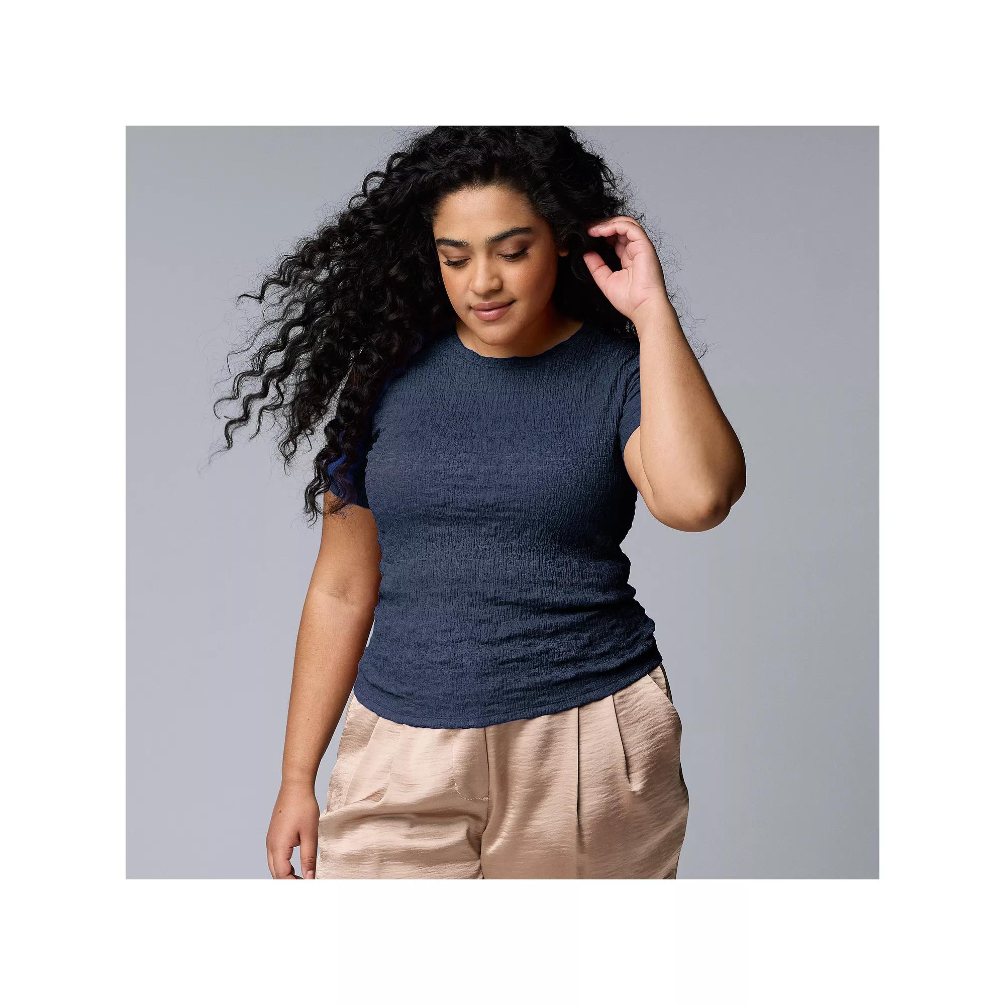 Plus Size Simply Vera Vera Wang Textured Tee, Women's, Size: 2XL, Vera Blue Product Image