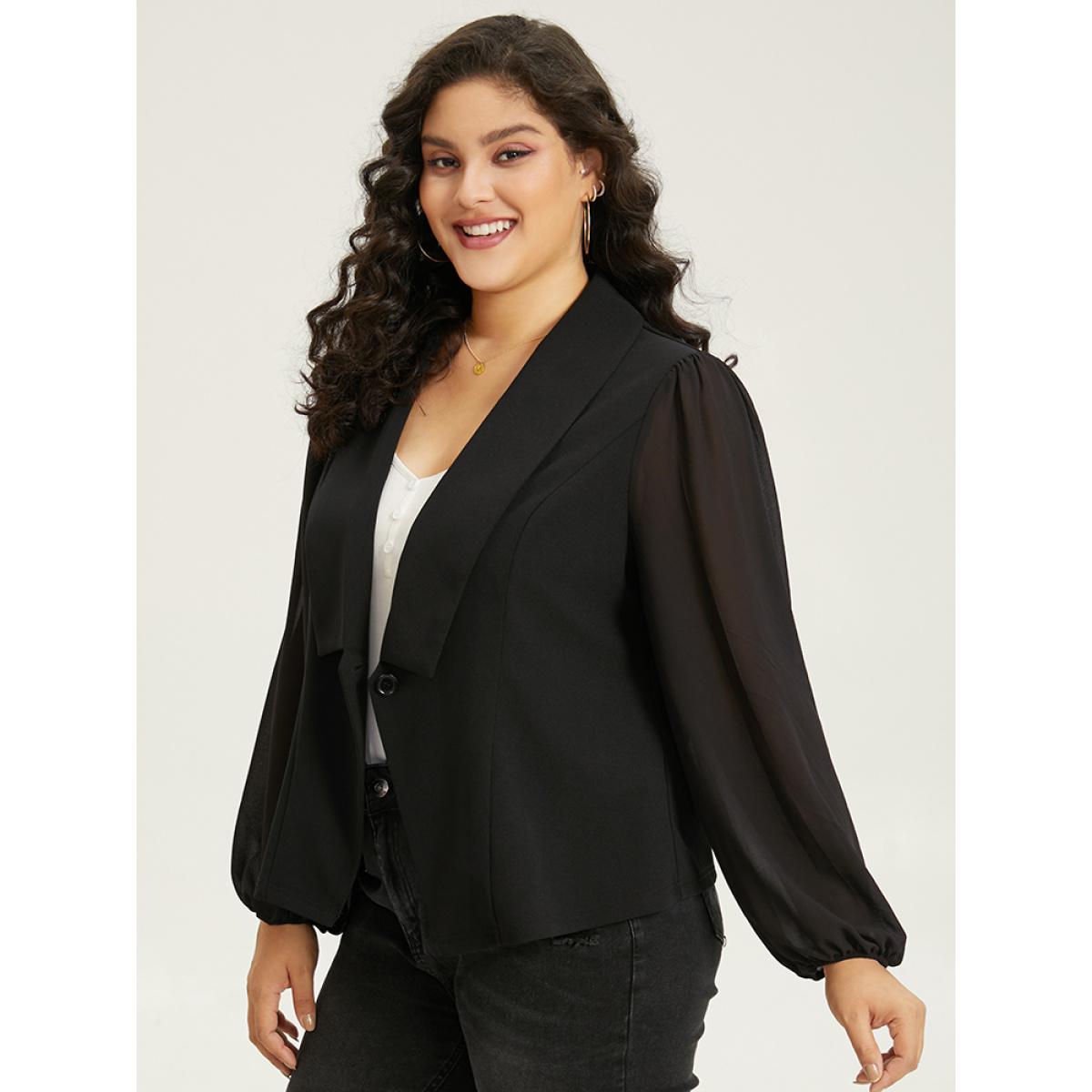 Plus Size Solid Suit Collar Gathered Blazer Black Women Dailywear Plain Elastic cuffs Sleeve Long Sleeve Suit Collar 22-24/3X Casual Blazers BloomChic Product Image
