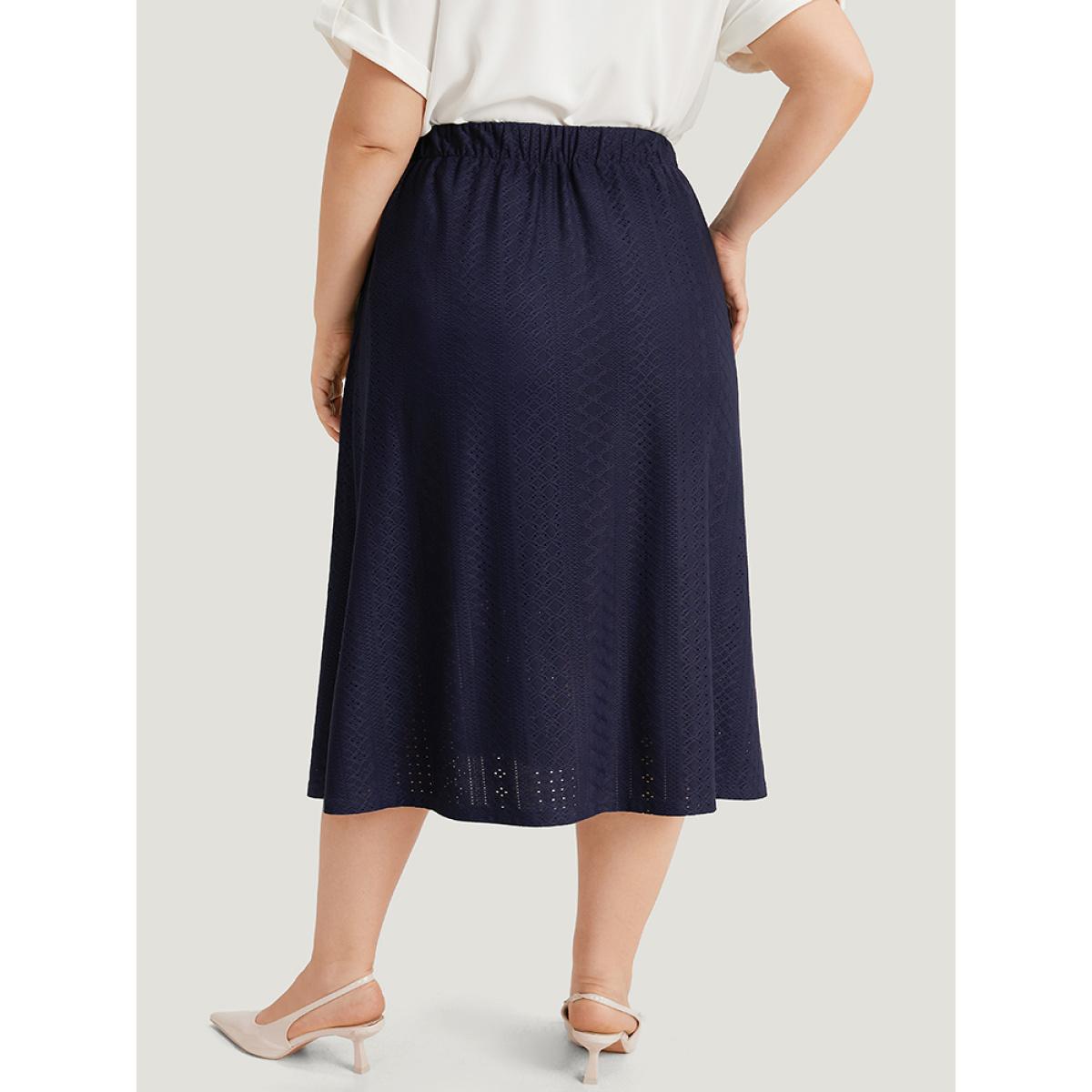 Plus Size Plain Elastic Waist Split Front Cropped Skirt Women Indigo Office Texture Low stretch Pocket Office Skirts BloomChic 12/L Product Image