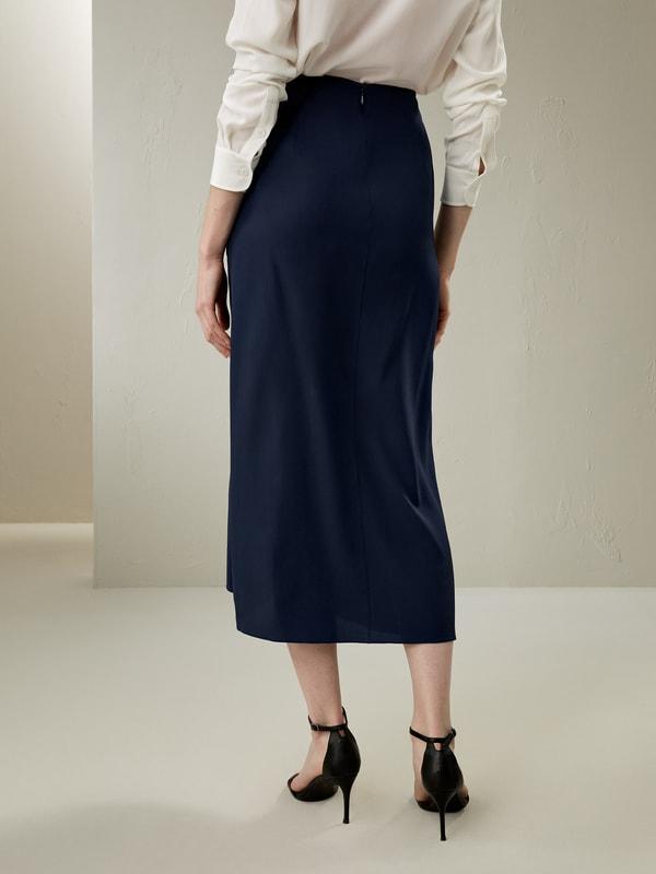 Tucked Drape Silk Midi Skirt Product Image