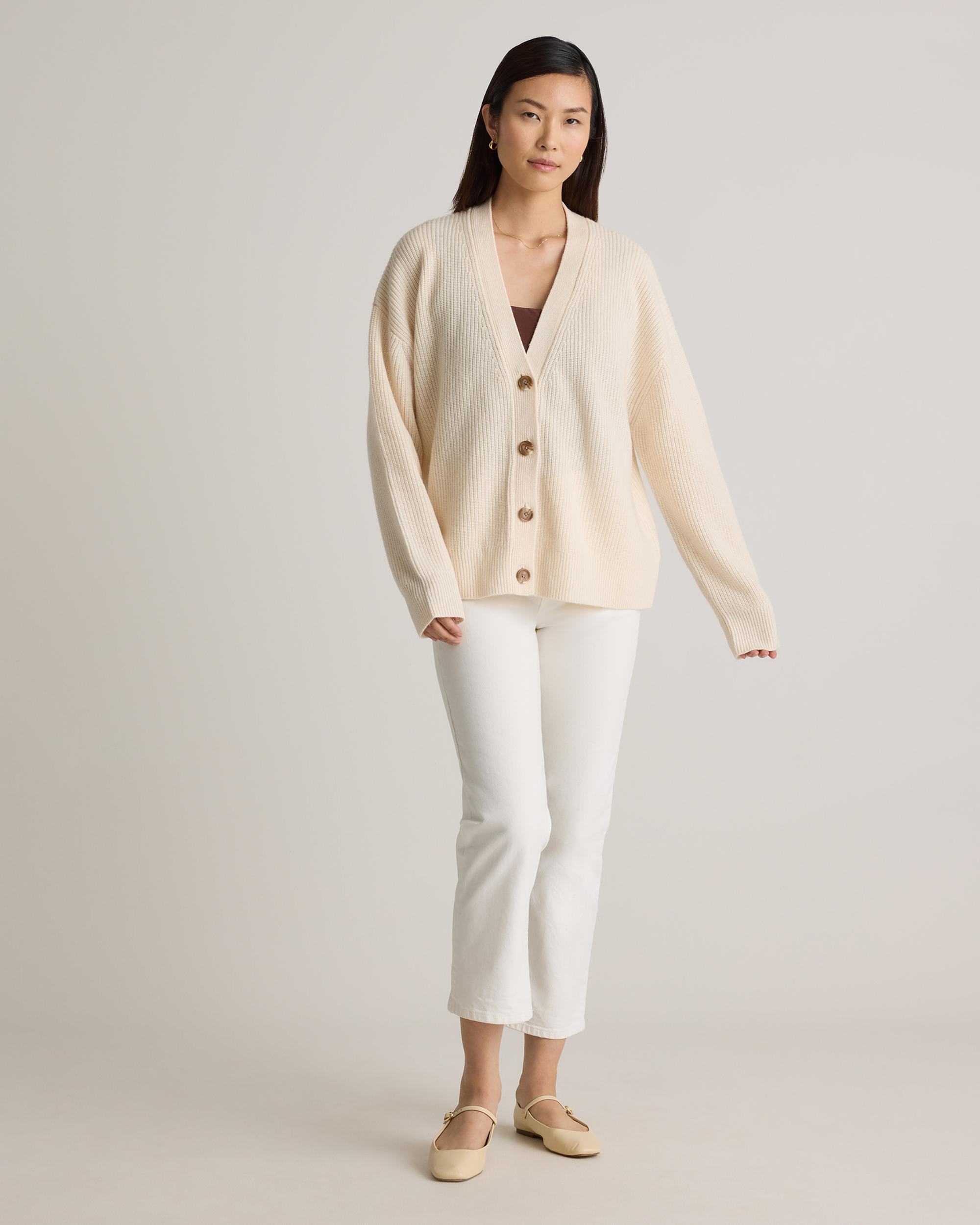 Quince | Women's Mongolian Cashmere Fisherman Boxy Cropped Cardigan Sweater Size XL Product Image
