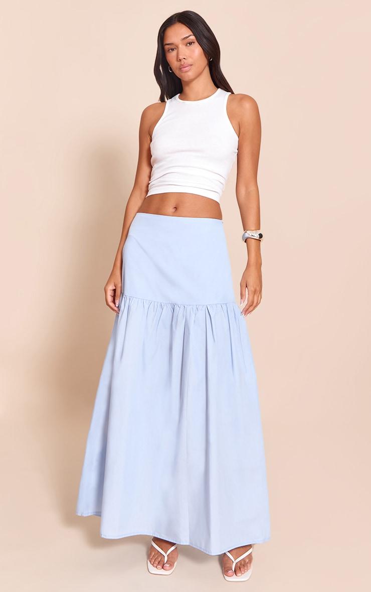 Blue Cotton Poplin Drop Waist Maxi Skirt Product Image