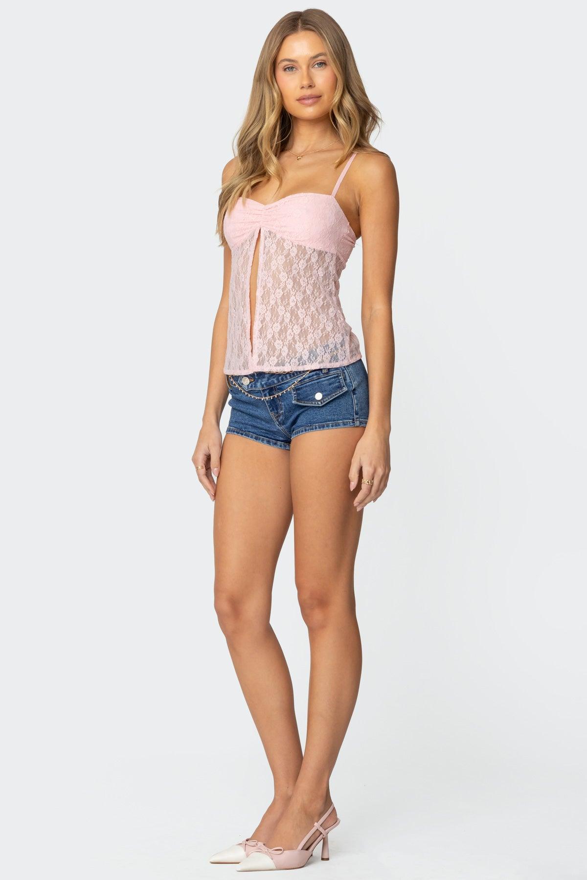 Priya Sheer Lace Split Front Top Product Image