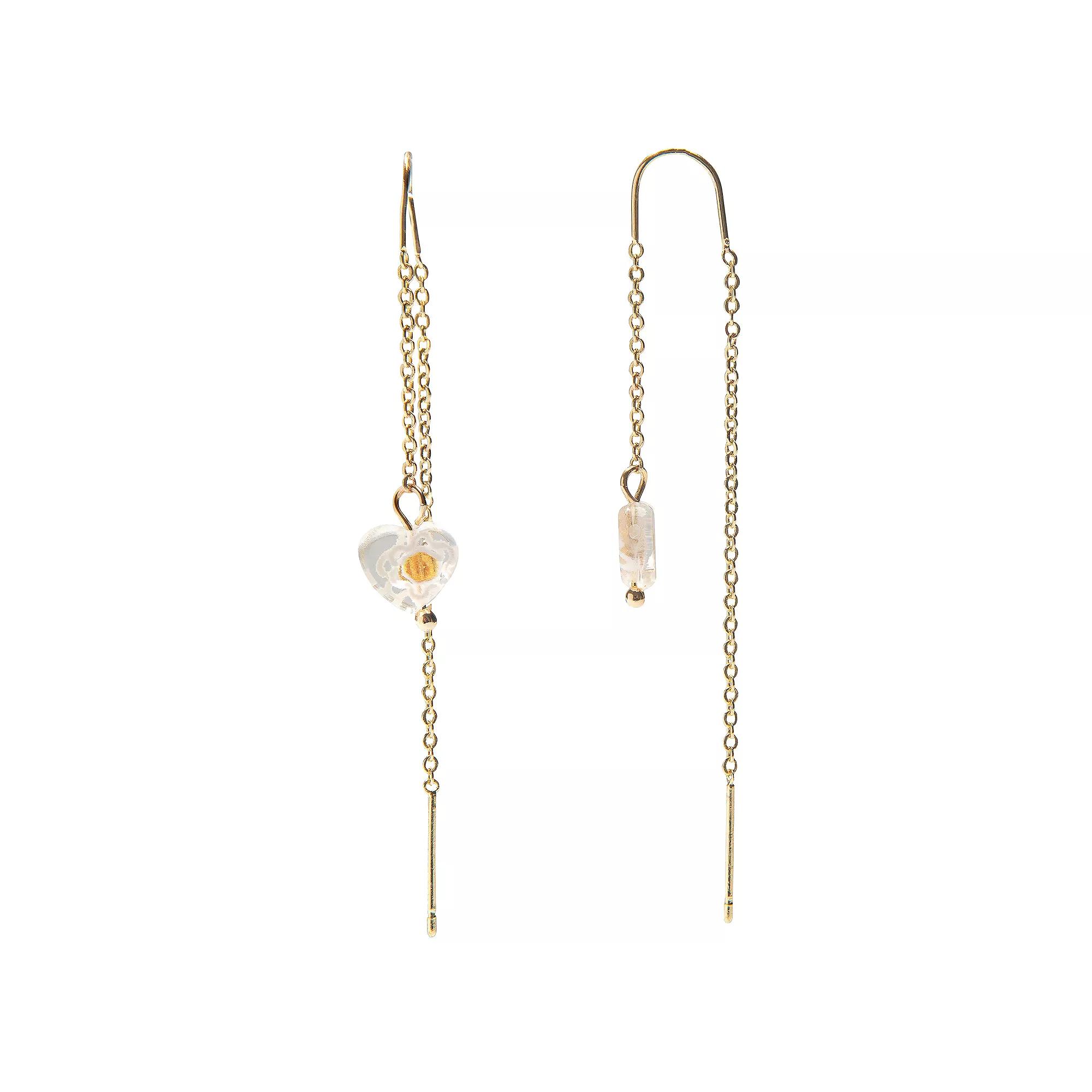 LC Lauren Conrad Gold Tone Heart Bead Drop Threader Earrings, Women's, White Product Image