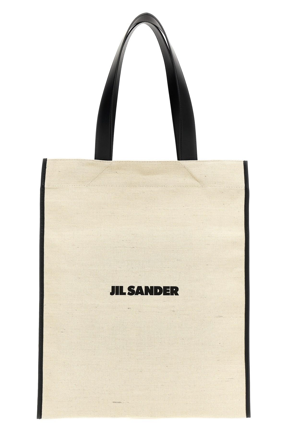 JIL SANDER Medium Flat Shopping Bag In White/black Product Image