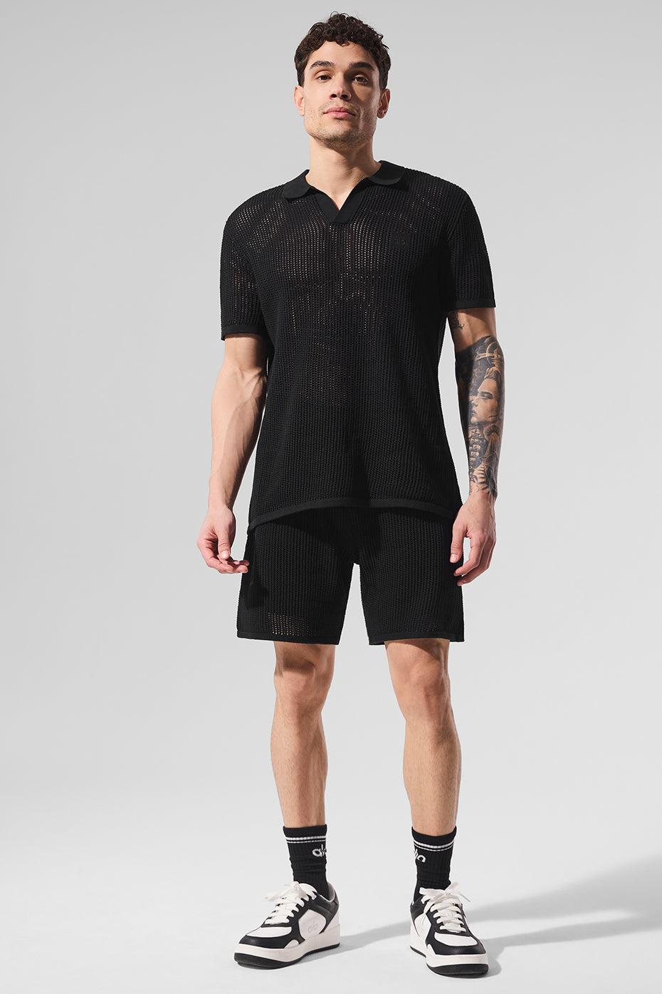 Open-Knit Polo - Black Product Image