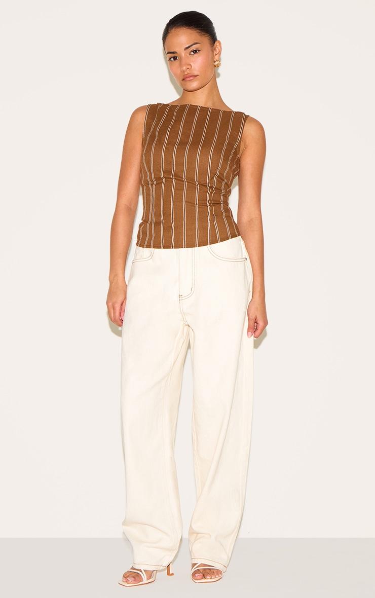 Petite Chocolate Woven Pinstripe Boatneck Top Product Image