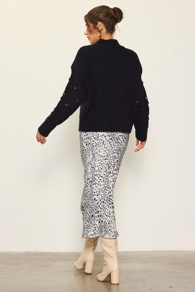 Crochet Sleeve Sweater - black Product Image