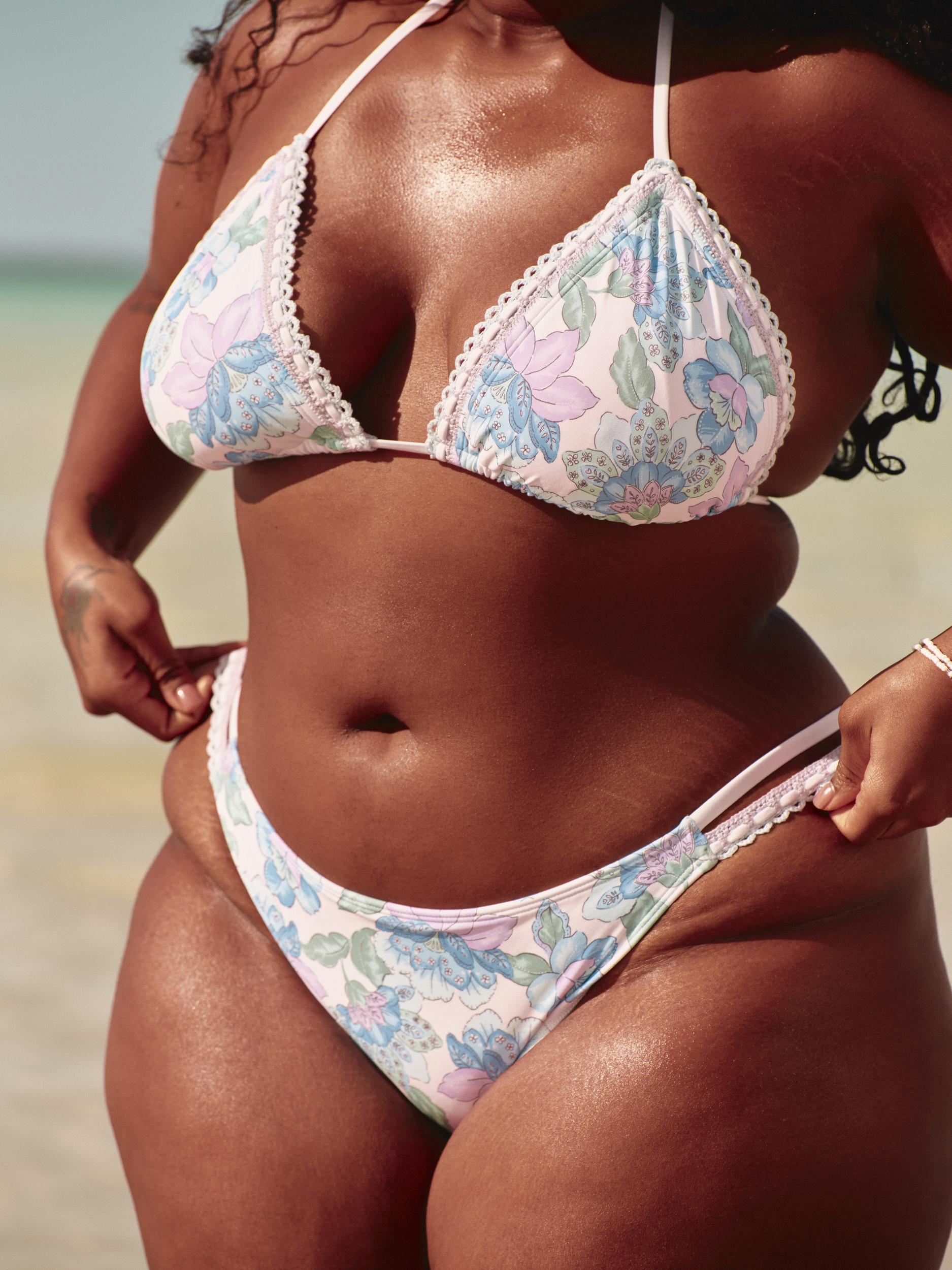 Crochet-Style Mixed Triangle Bikini Top Product Image