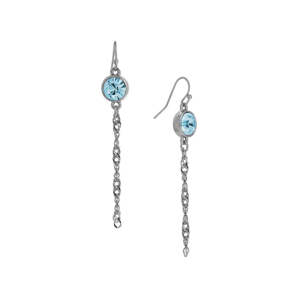 1928 Silver Tone Crystal Chain Drop Earrings, Women's, Blue Product Image