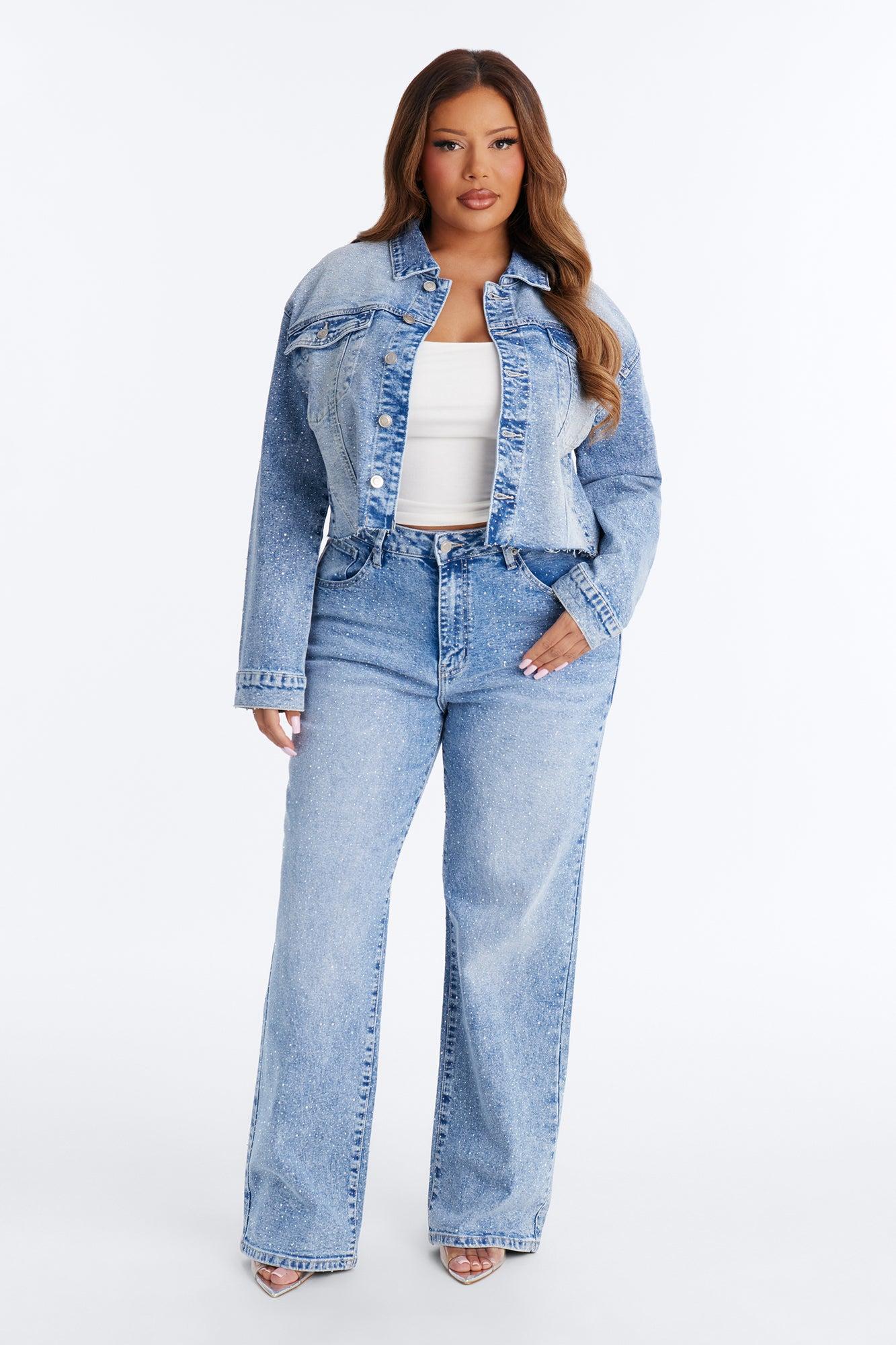 Spotlight Status Rhinestone Denim Pant Set - Light Wash Female Product Image