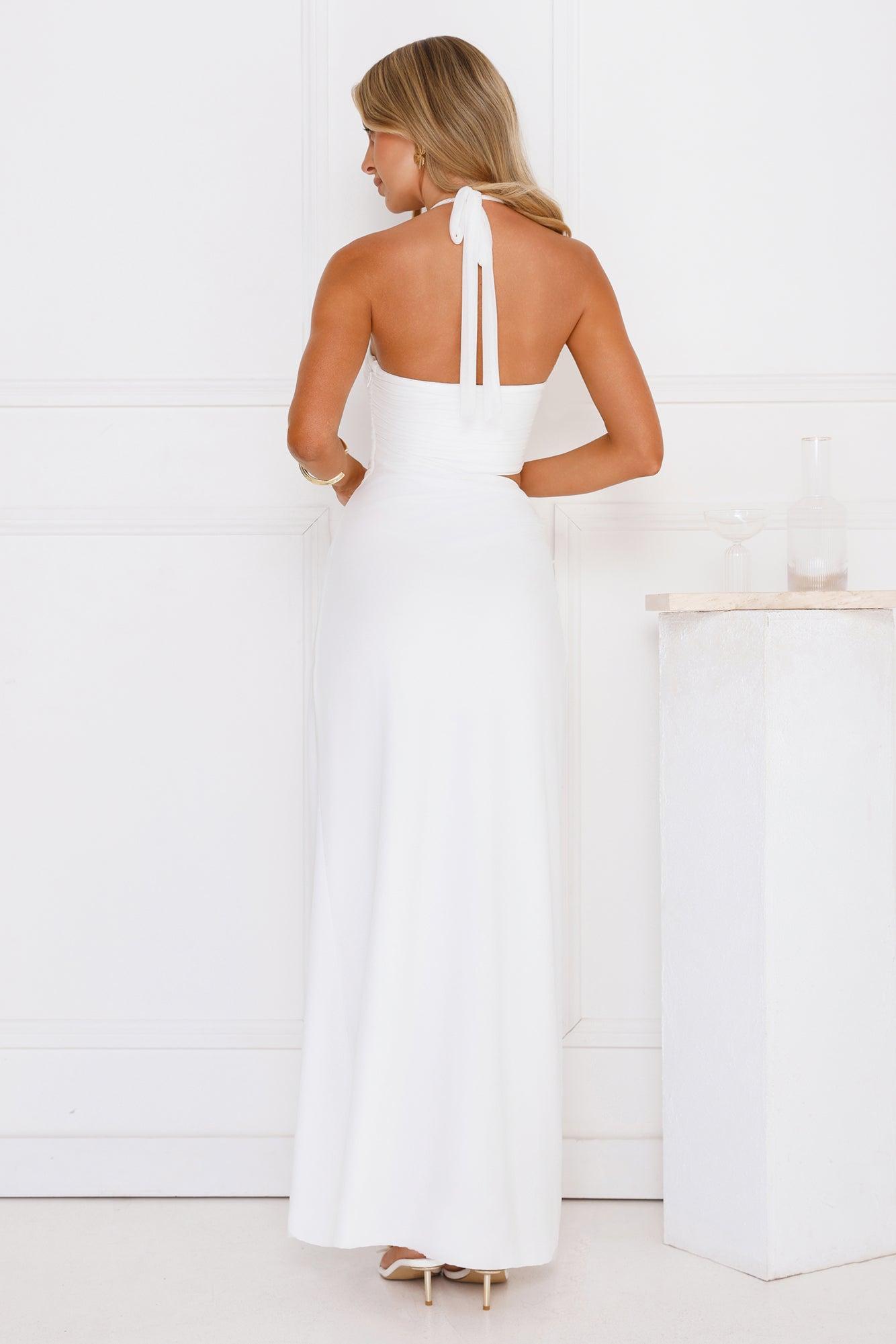 Shimmering Sea Stars Halter Maxi Dress White Product Image