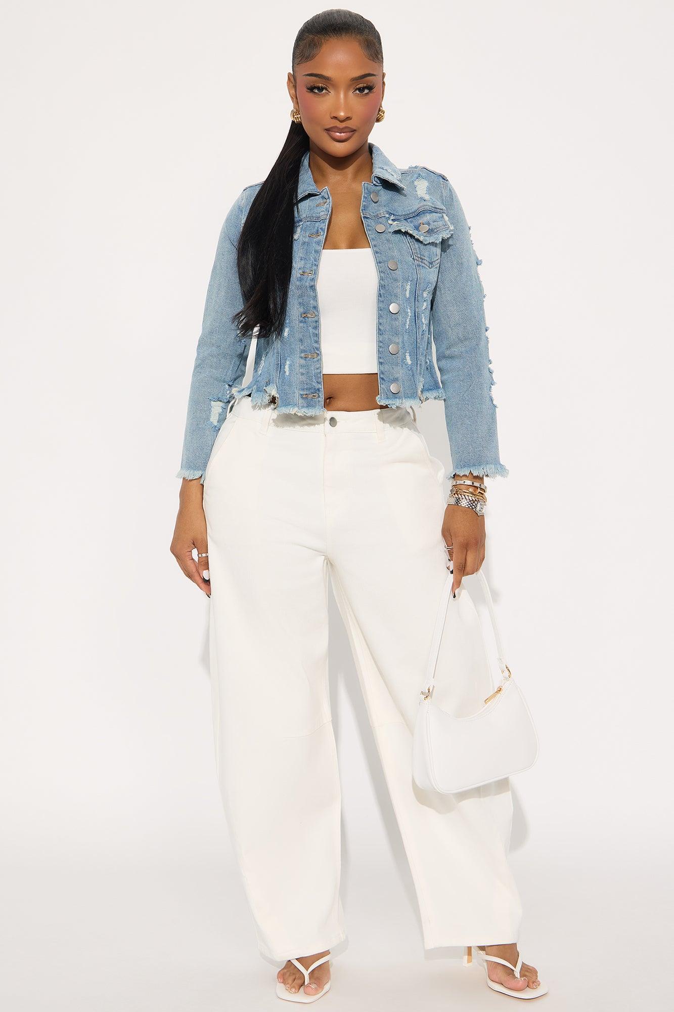 Raven Ripped Stretch Denim Jacket - Medium Wash Product Image