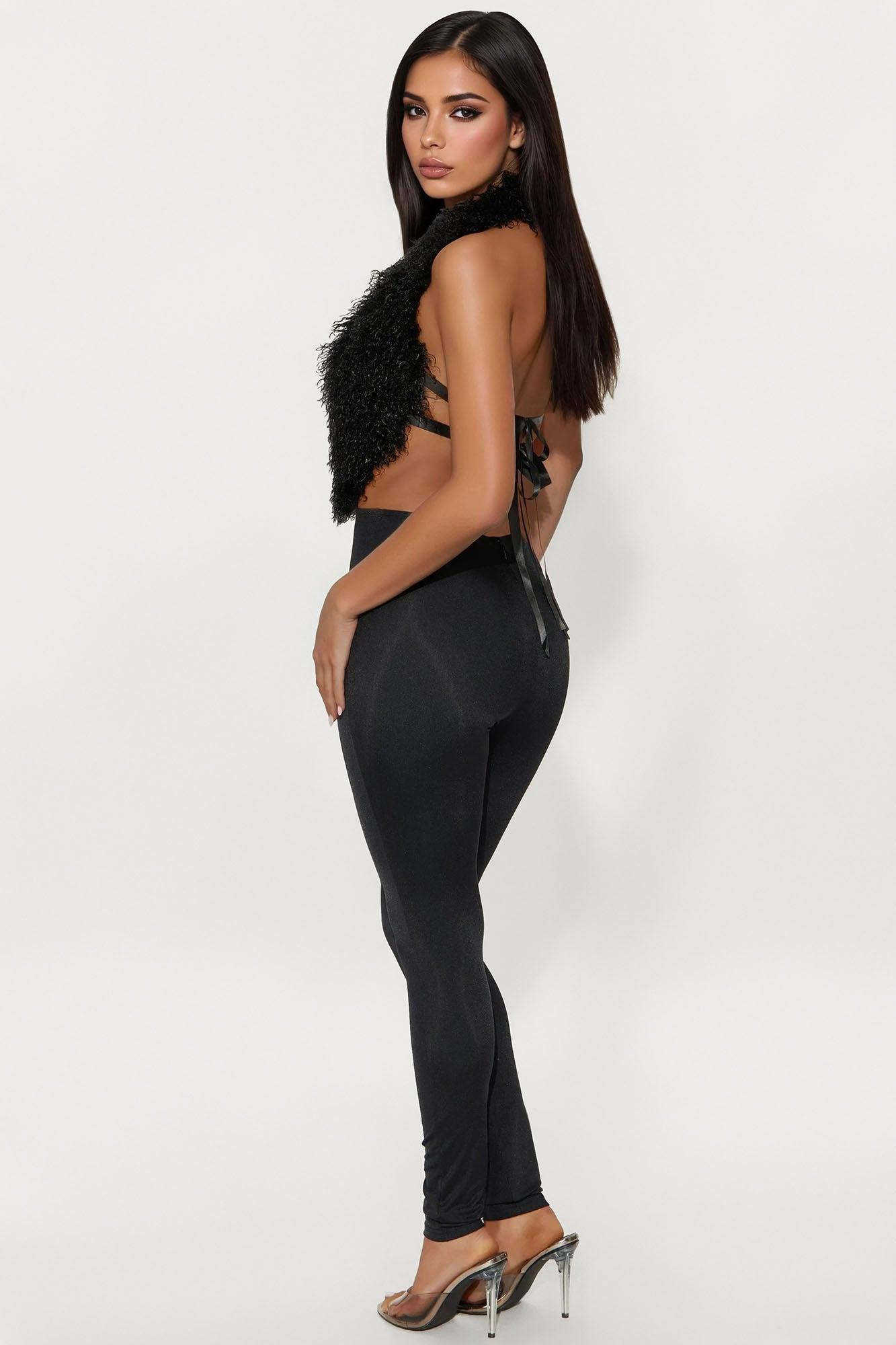 Fur Fantasy Backless Jumpsuit - Black Female Product Image