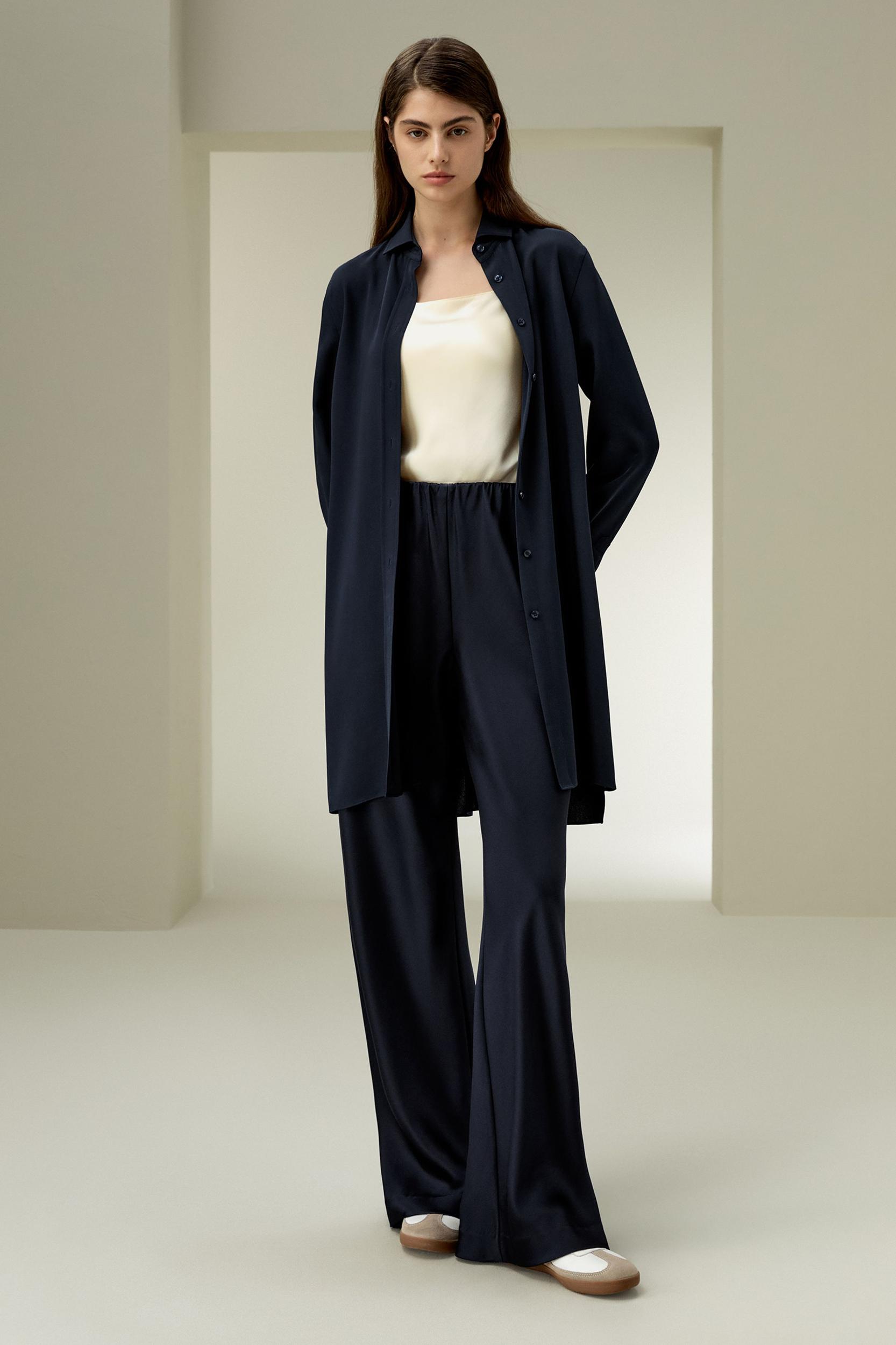 LILYSILK Shirt for Women Silk - Midnight Blue Mulberry Silk - Organic Long Sleeve Tops XS Product Image