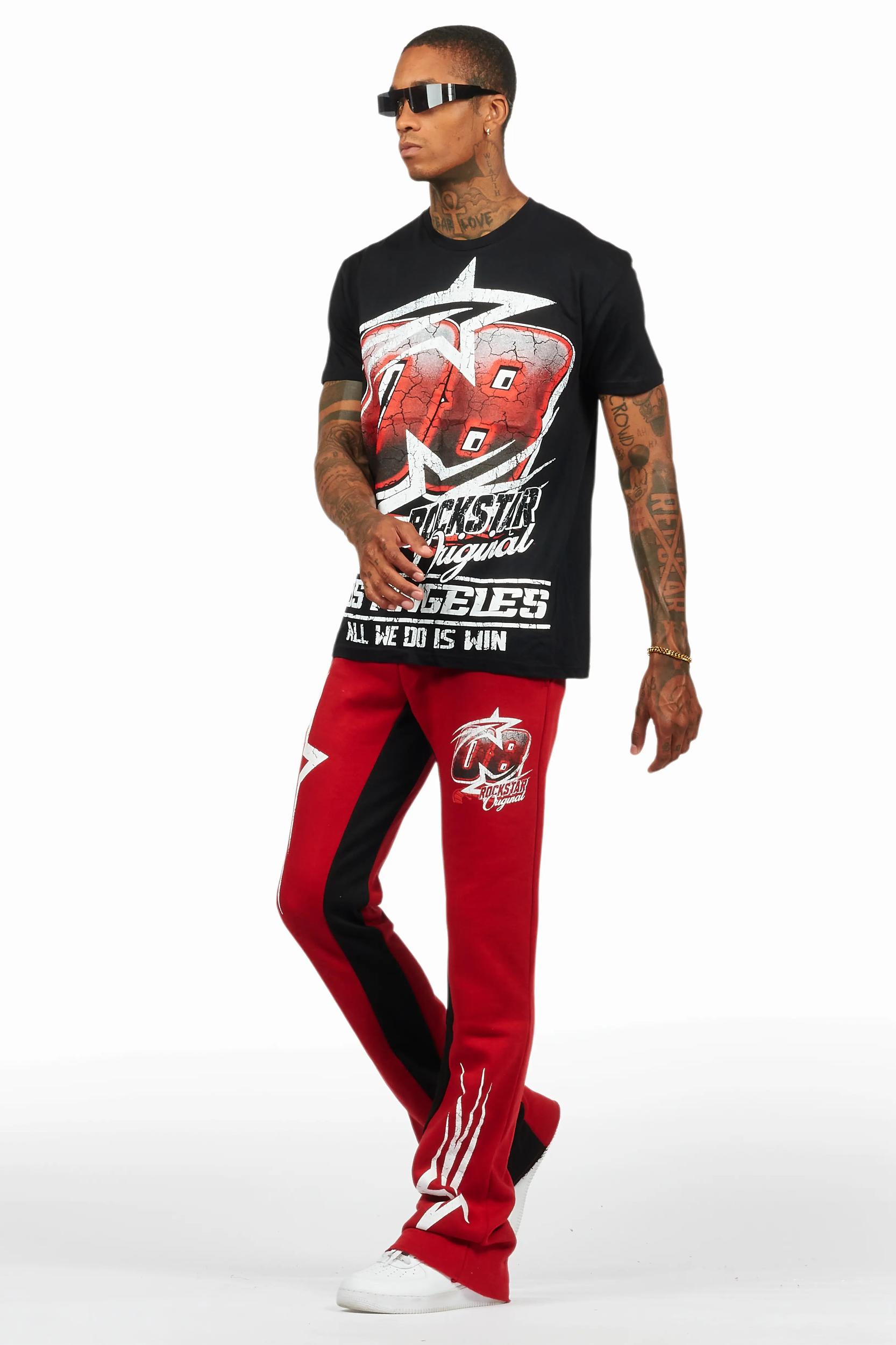 Kastell Black/Burgundy T-Shirt/Stacked Baggy Track Pant Set Male Product Image